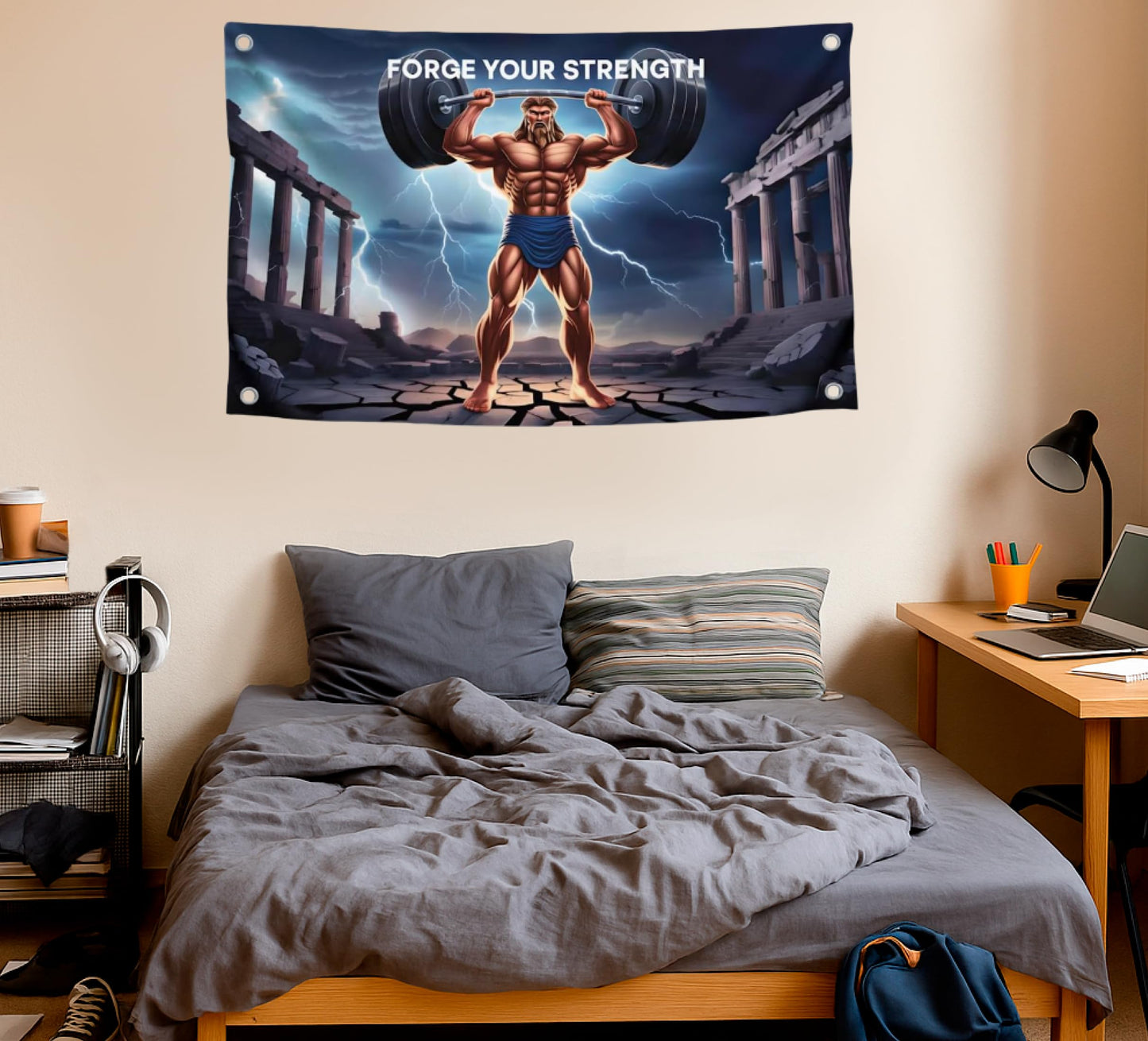 3x5 Feet Motivational Quote Polyester Flag "Forge Your Strength" with Four Brass Grommets - Inspire Your Workout with This Flag - Inspirational Stay with Cool Motivation - Fitness Wall Decor for Gym