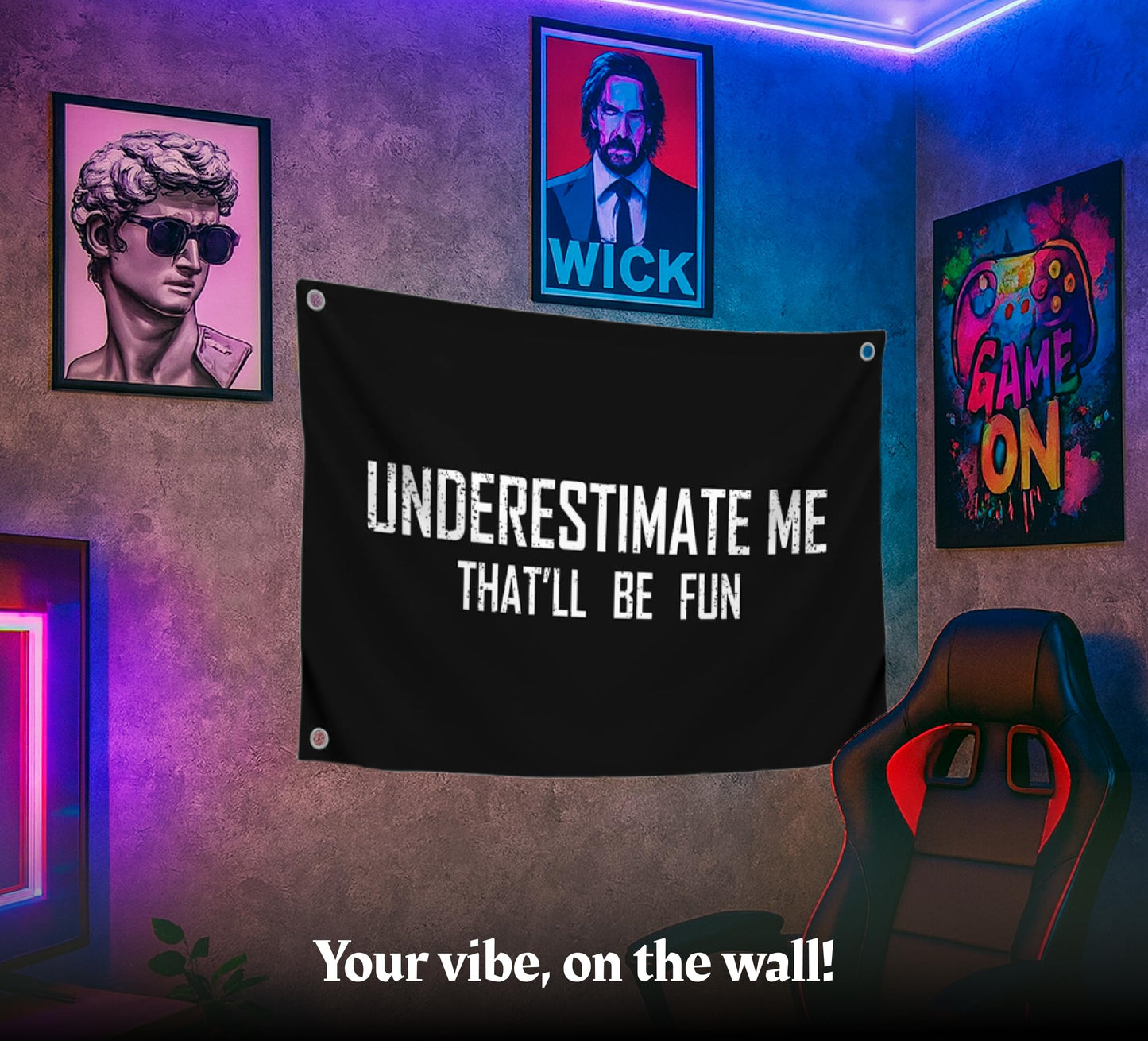 3x5 Feet Motivational Flag "Underestimate Me That'll Be Fun" with Four Brass Grommets - Inspirational Quotes Entrepreneur Wall Banner - Wall Flag for Indoor and Outdoor - Positive Quotes Poster