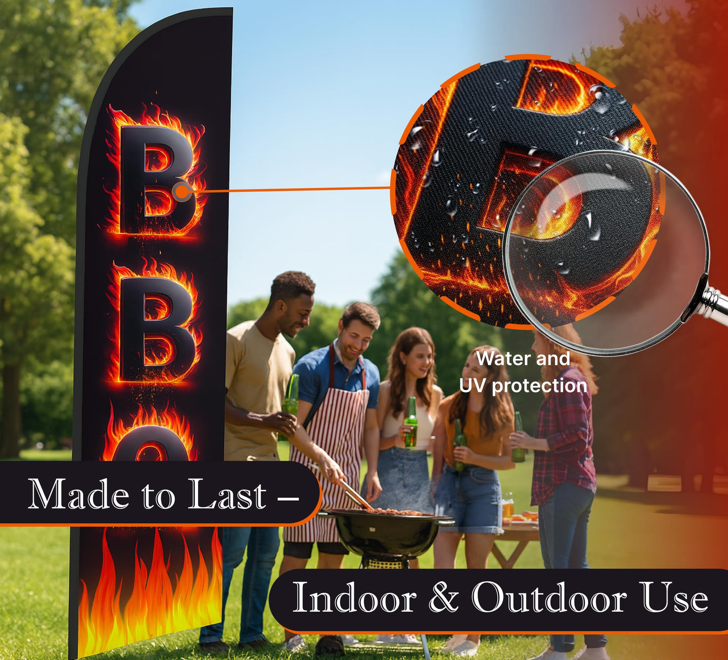 12x2.5 Feet Tall Feather Single Sided Flags "BBQ" - Barbeque Swooper Advertising Flag for Outside - Special and BBQ Themed Flag - Barbeque Polyester Banner for Storefronts - Flagpole is Not Included