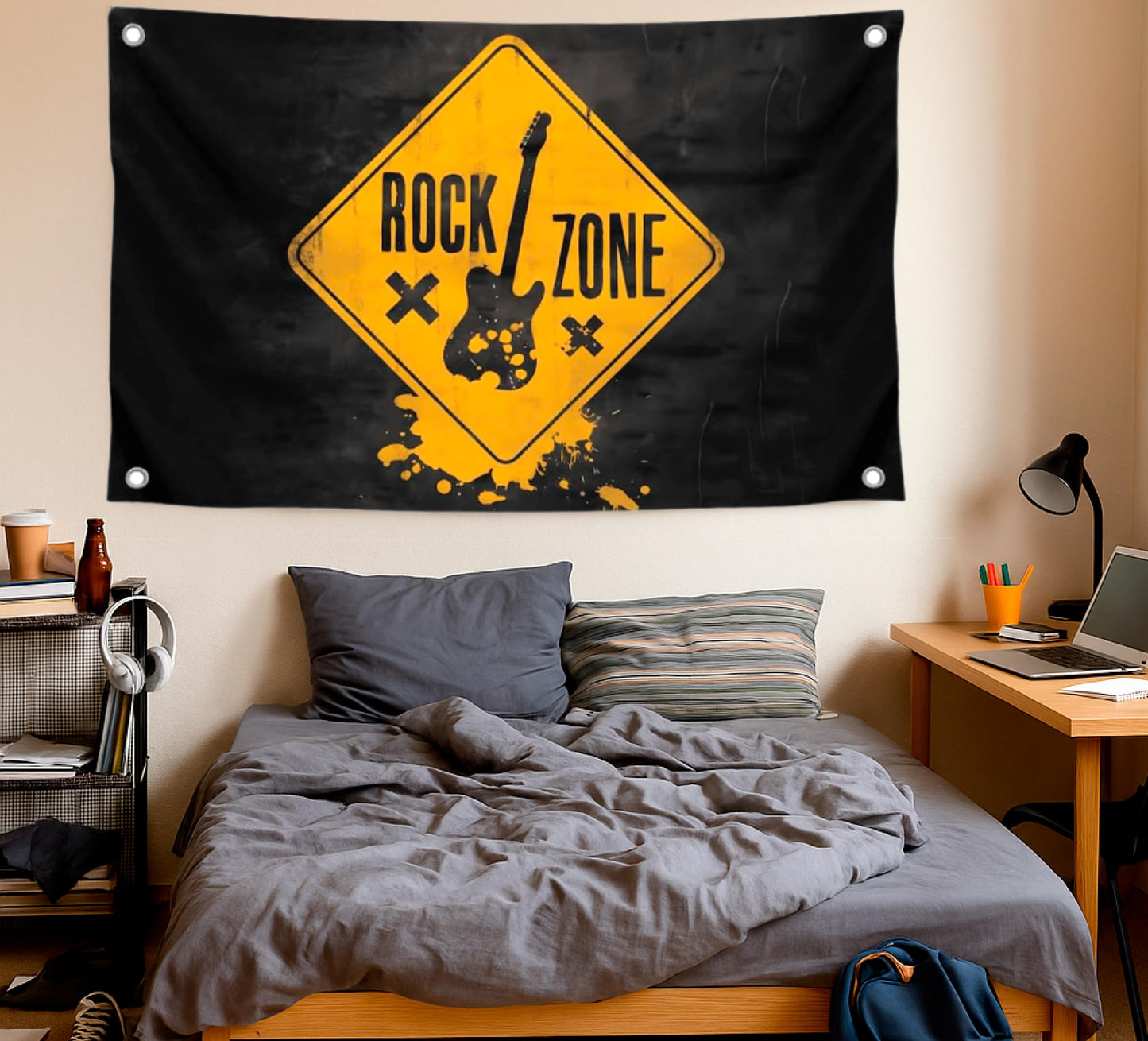 3x5 Feet Black Polyester Flag Rock Zone with Four Brass Grommets - Guitar Suitable for Indoor and Outdoor Decorate - American Music Banner for Garden Party - Flags Man Cave Wall Flag for College Dorm
