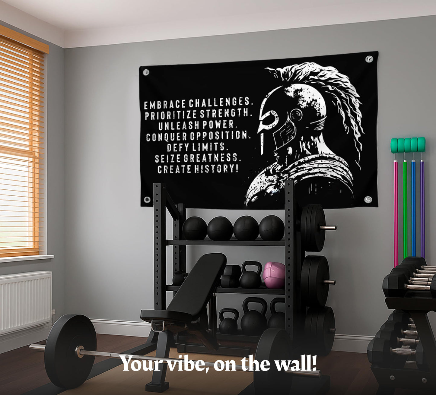 3x5 Ft Embrace Challenges Single Sided Banner with 4 Grommets - Large Motiv Quote Wall Polyester Flag for Home Gym Decor - Wall Flag with Gladiator Image and Quote - Banner Room Decor Aesthetic