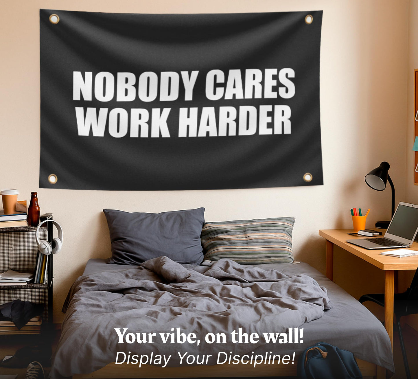 3x5 Feet Nobody Cares Motivational Gym Polyester Banner with 4 Grommets - Inspire Your Workout with this Flag - Fitness Wall Single Sided Decor for Gym Posters And Home - Stay Motivated with Cool Art