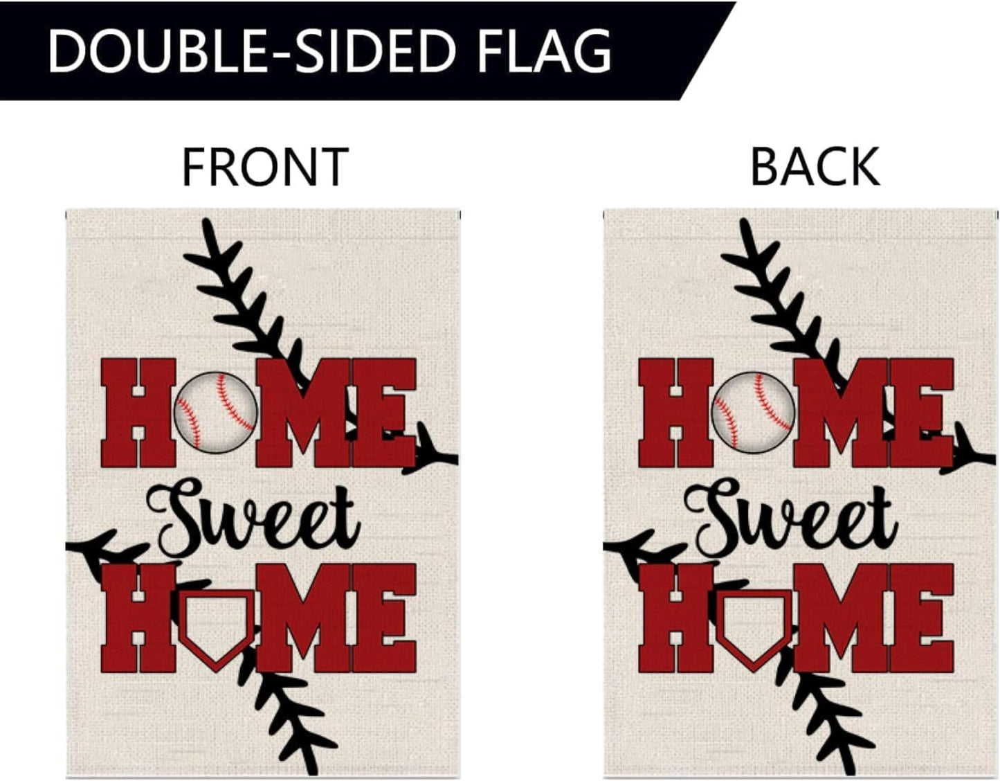 Double Sided Summer and Spring Garden Flag - Baseball Home Sweet Home House Flag - Seasonal Large Outdoor Yard Flags of Burlap - Bat Ball Sport Flag Burlap Yard Outdoor Decorative