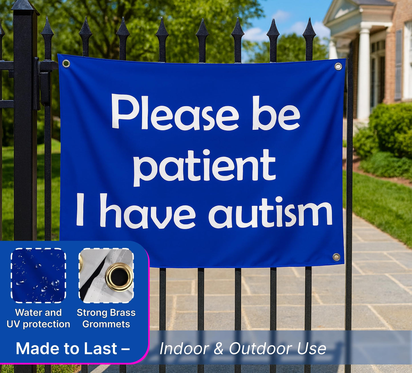 3x5 Feet Please Be Patient I Have Autism Flag with 4 Brass Grommets - Motivational Fitness Inspirational Flags for Room Guys - Cool Flag for Home Gym Wall Decor Outdoor or Indoor Banner