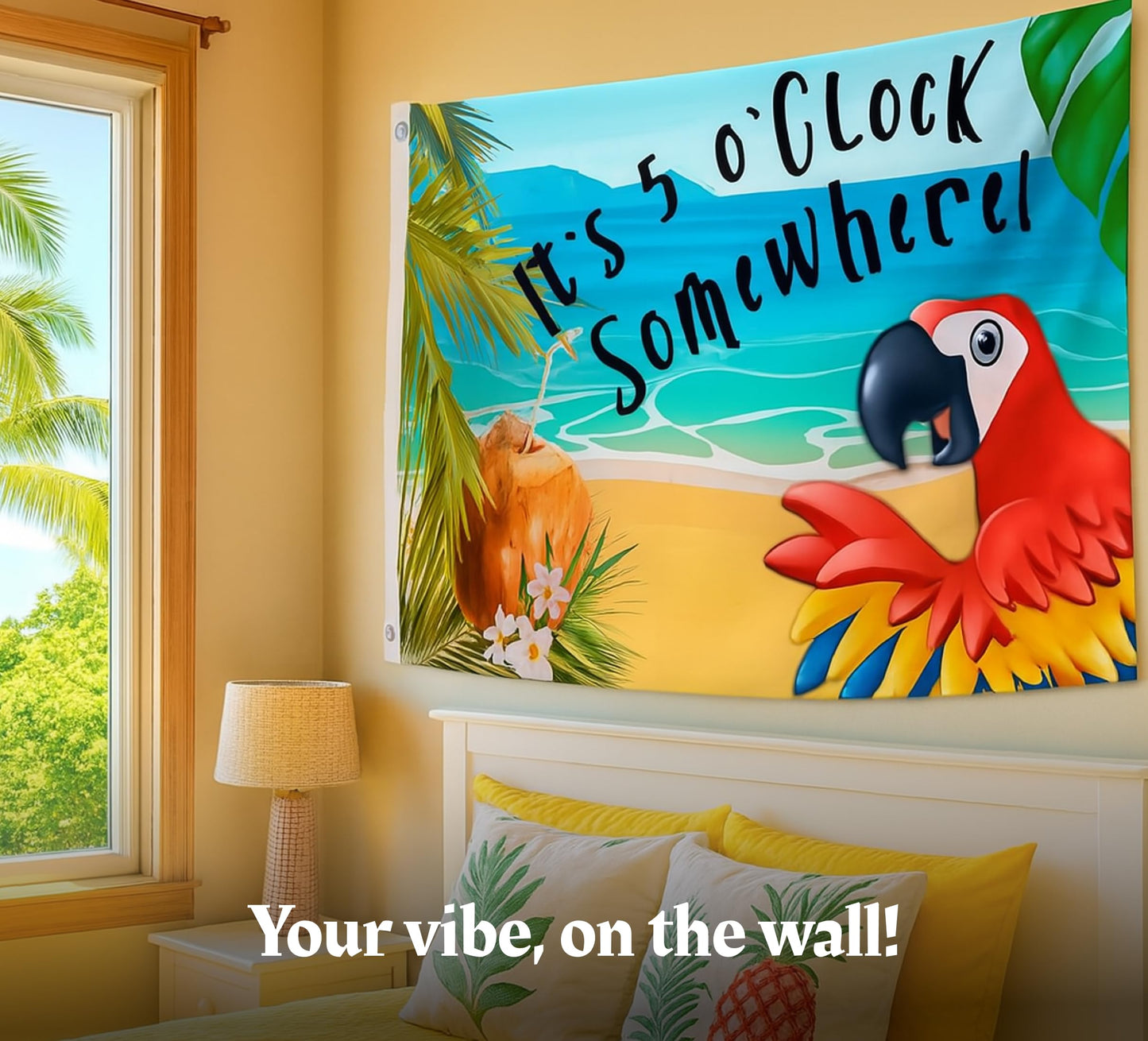 12x18 Inches It's 5 o'Clock Somewhere Polyester Flag - Double Sided Five O'clock Flags with Two Brass Grommets - Tropical Summer Beach Drinking