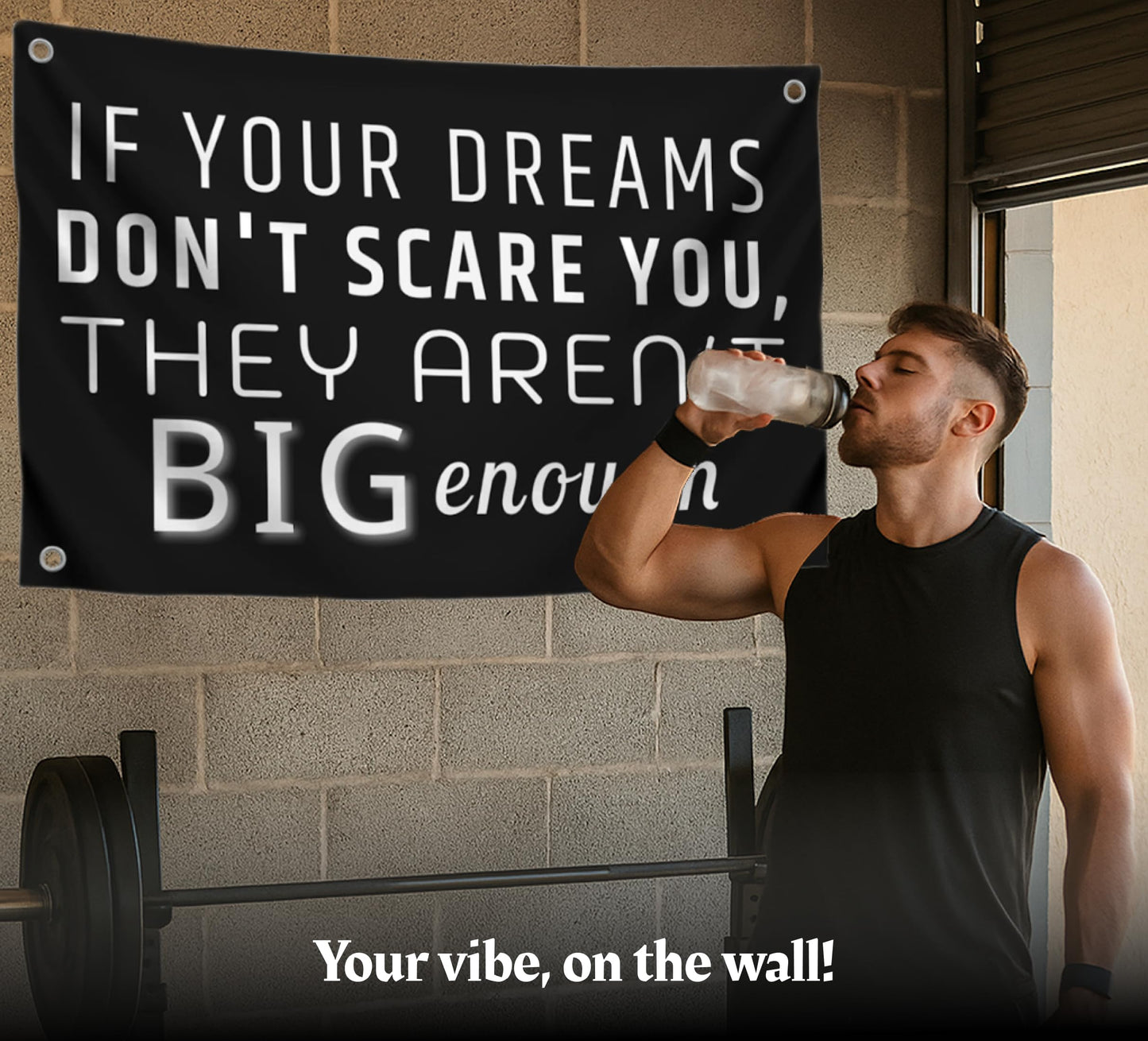 3x5 Ft Single Sided Motivational Quote Black Polyester Flag If Your Dreams Don't Scare You, They Aren't Big Enought with Four Grommets - Inspirational Sports Banner Wall Decor Positive Sayings