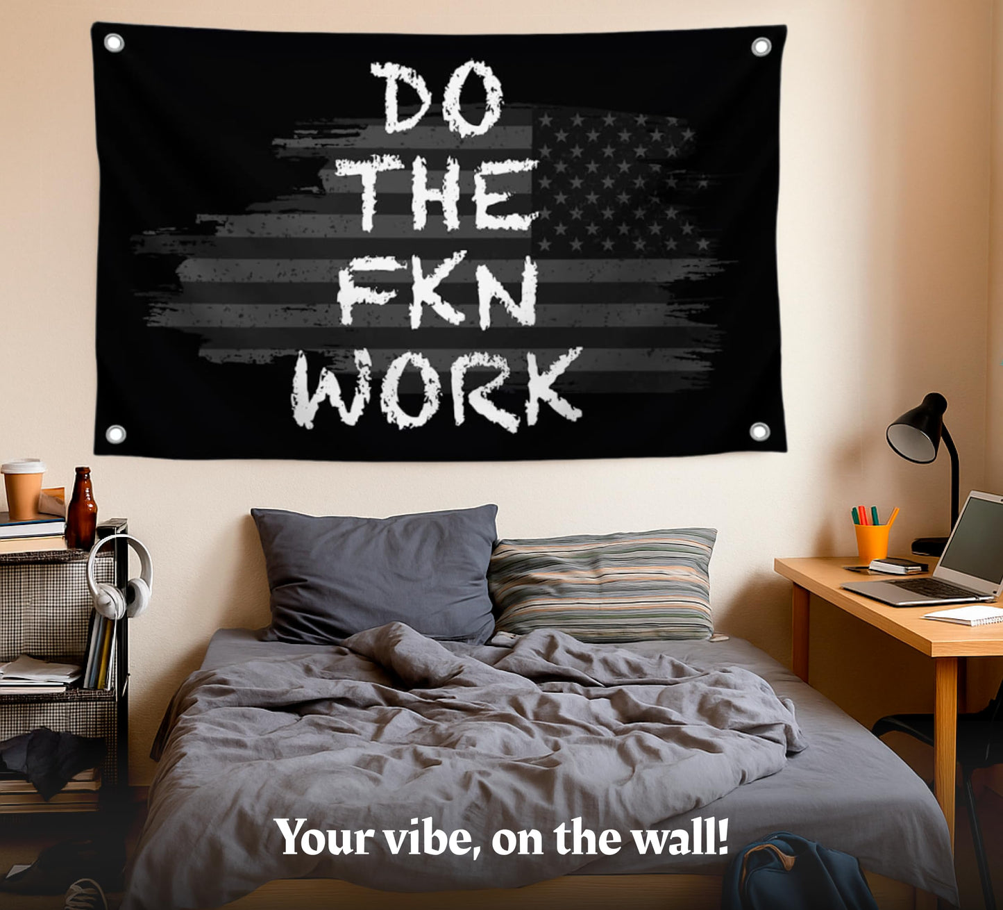3x5 Ft American Motivation Polyester Flag "Do The FKN Work" with 4 Brass Grommets - Motivational Entrepreneur Single Sided Banner for Office - Improvement Wall Decor for Home - Home Gym Flag Decoration