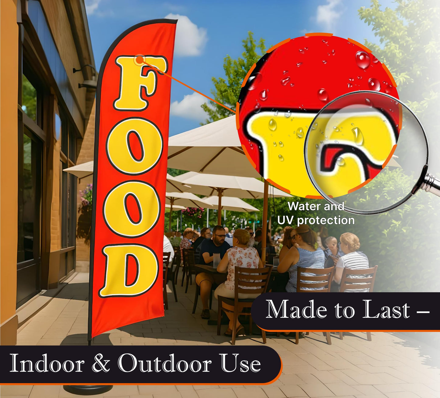 12x2.5 Feet Tall Feather Flags "Food" - Feather Flag Decorations for Business Advertising - Polyester Flag Banner for Storefronts - Special Tapestry and Food Themed Flags - Flagpole is Not Included