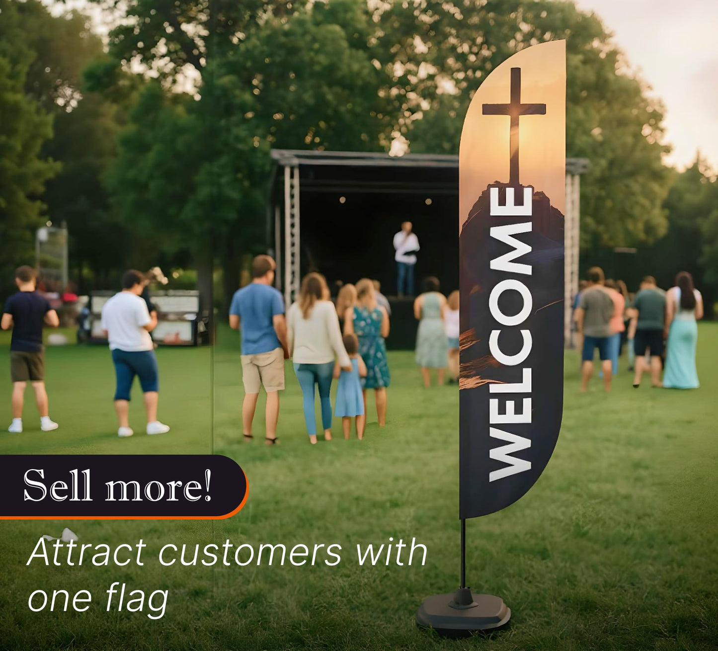 12x2.5 Feet Tall Feather Flags "Welcome" - Single Sided Feathers Banners Church Themed - Tall Advertising Flag for Outdoor Garden - Religious Feather Flags with Polyester - Flagpole is Not Included