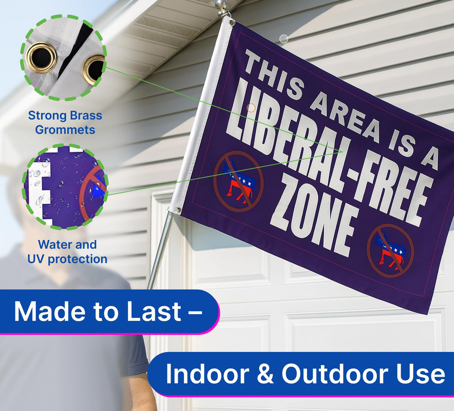 This Area Is a Liberal Free Zone - Anti Conservative Yard Garden Flag 3x5 Ft Polyester - Single Sided Tapestries Cool Posters Political Flags with 2 Brass Grommets Confederate or Man Cave Room Banner