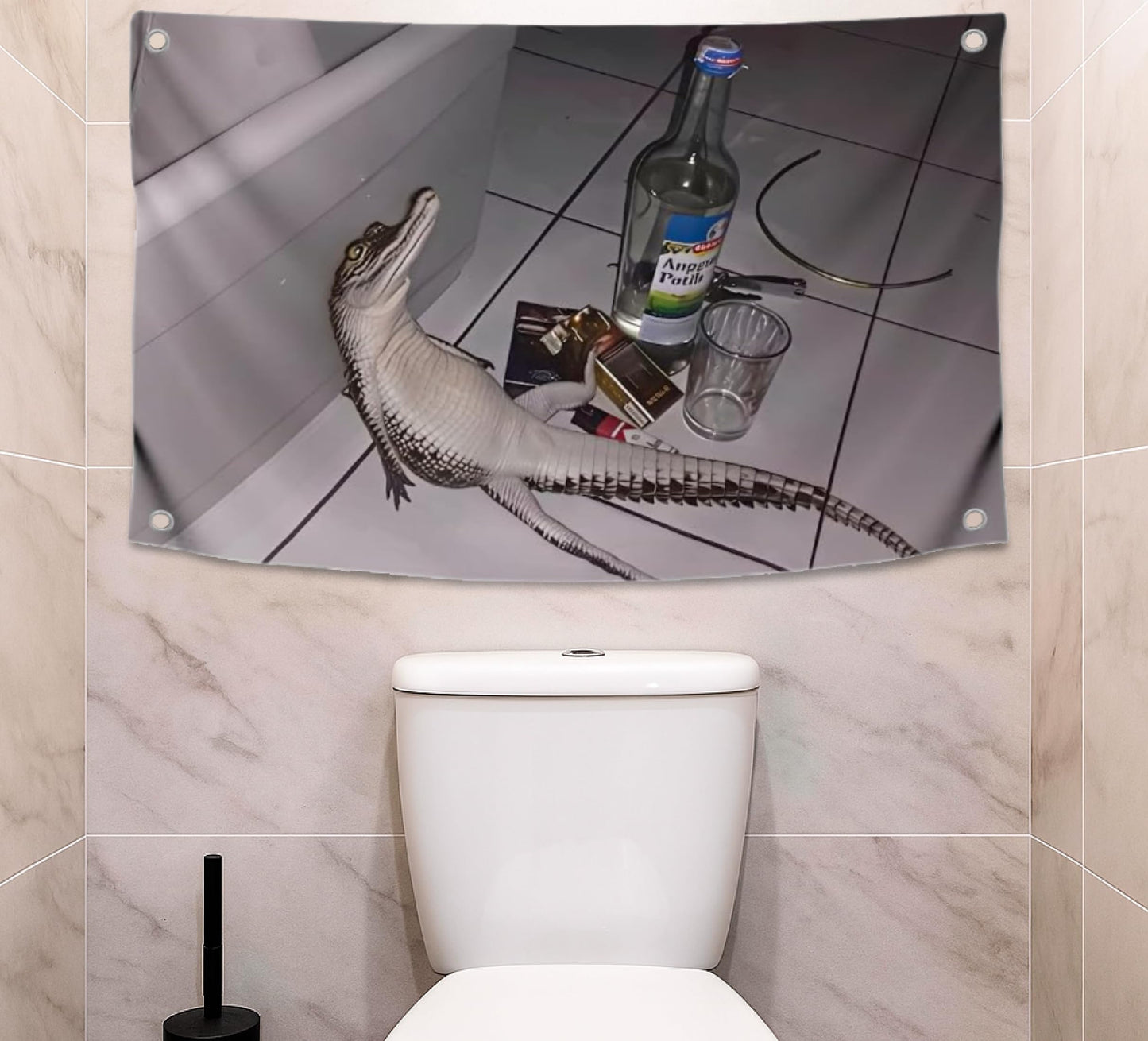 3x5 Feet Funny Flag Picture Crocodile with Four Brass Grommets - Single Sided Funny Flag Tapestry for Bedroom - Poster for College Dorm Boys and Girls - Polyester Meme Banner for Indoor or Outdoor