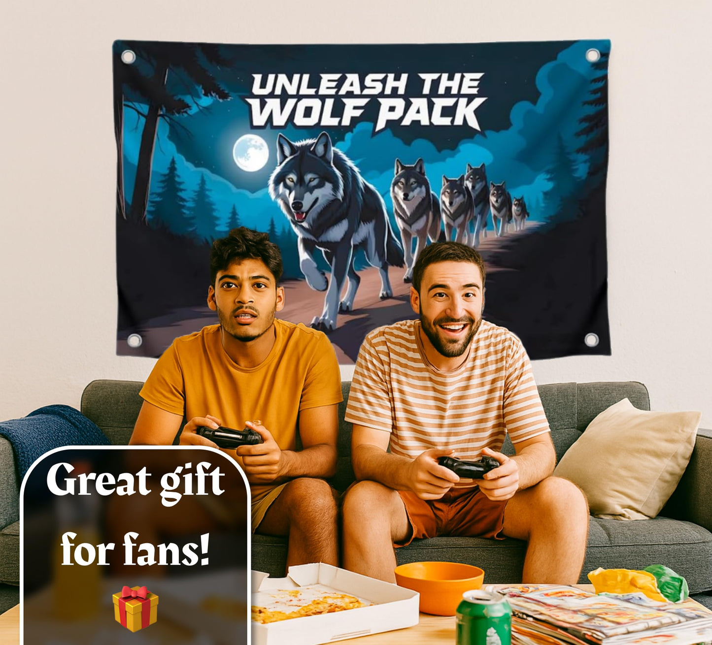3x5 Feet Meme Wolf Pack Flag with Motivation Quote "Unleash the Wolf Pack" with Four Brass Grommets - Single Sided Great Flag for College or House - Polyester Cool Tapestry Flags for Room Guys