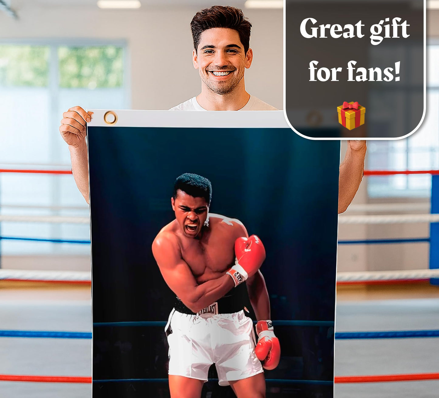 3x5 Feet Muhammad Motivational Workout Polyester Banner with 2 Grommets - Boxing Home Gym Single Sided Flag - Wall Hanging Tapestry Bodybuilding - Ali Home Décor Wallpaper - Funny College Dorm Flag