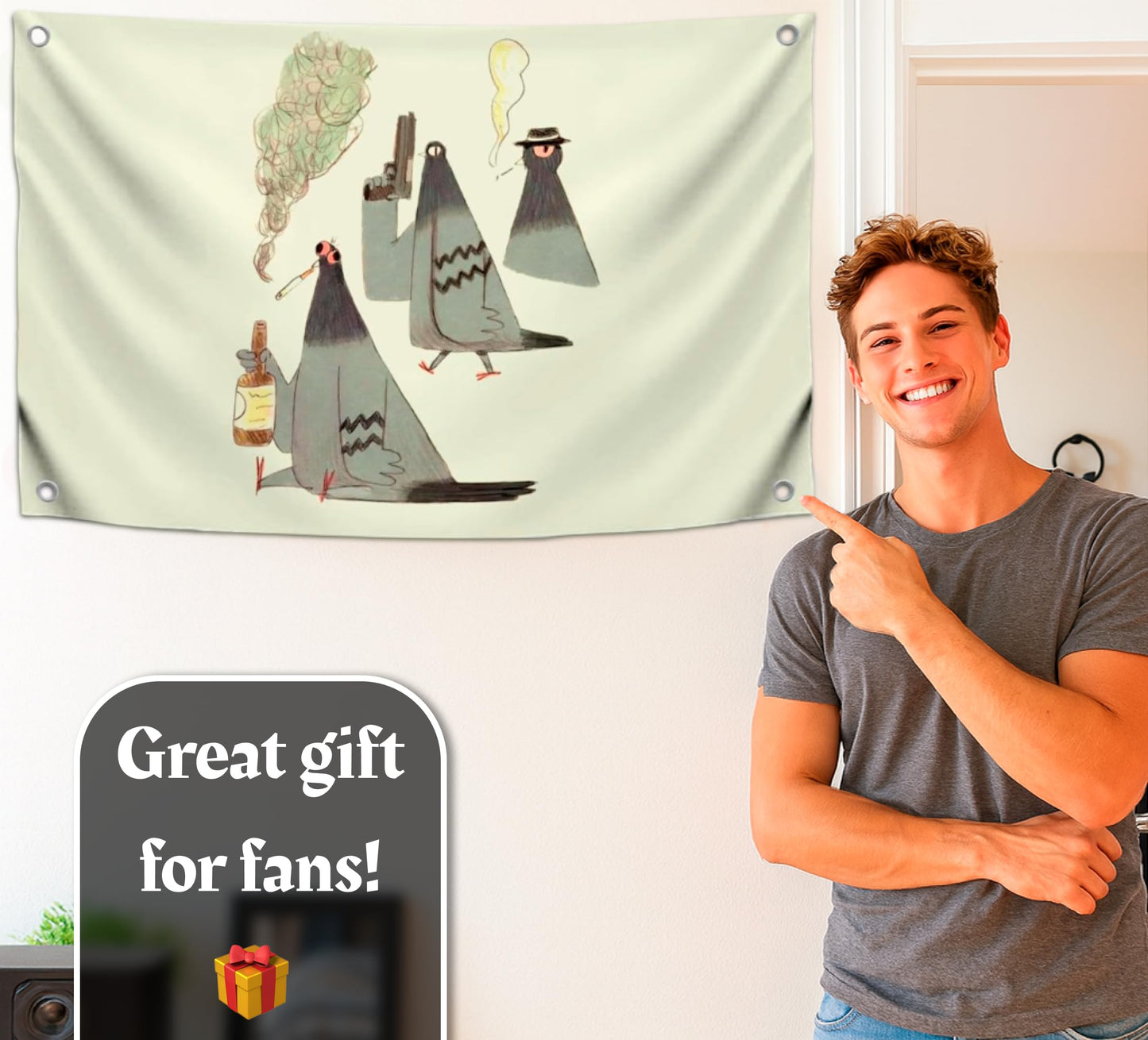 3x5 Feet Flag with The Image of Doves with Guns with Four Brass Grommets - Polyester Funny Birds Outdoor or Indoor Flag - Funny Animals Meme Wall Decorations - Tapestry Party Decor
