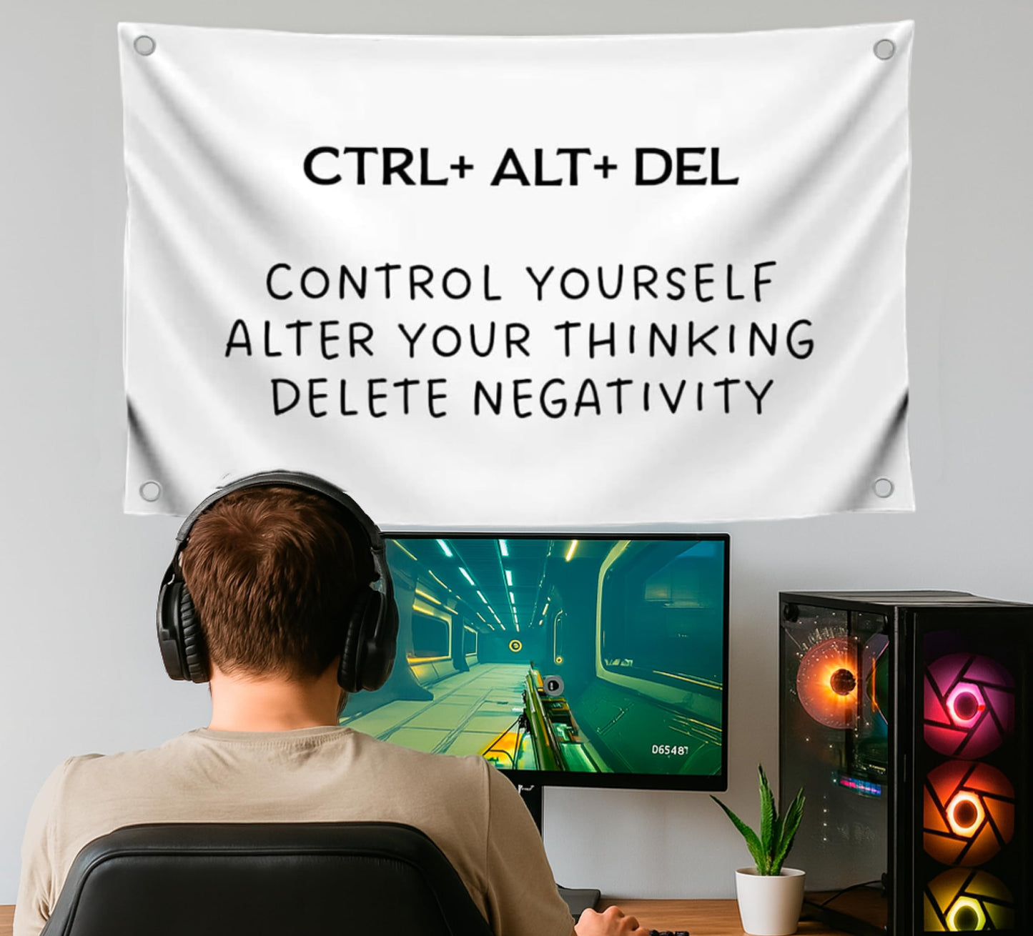 3x5 Ft Office Wall Single Sided Flag "Control Yourself Alter Your Thinking Delete Negativity" with 4 Grommets - Motivational Sayings Funny Quotes Wall Decor - Positive Successful Polyester Banners