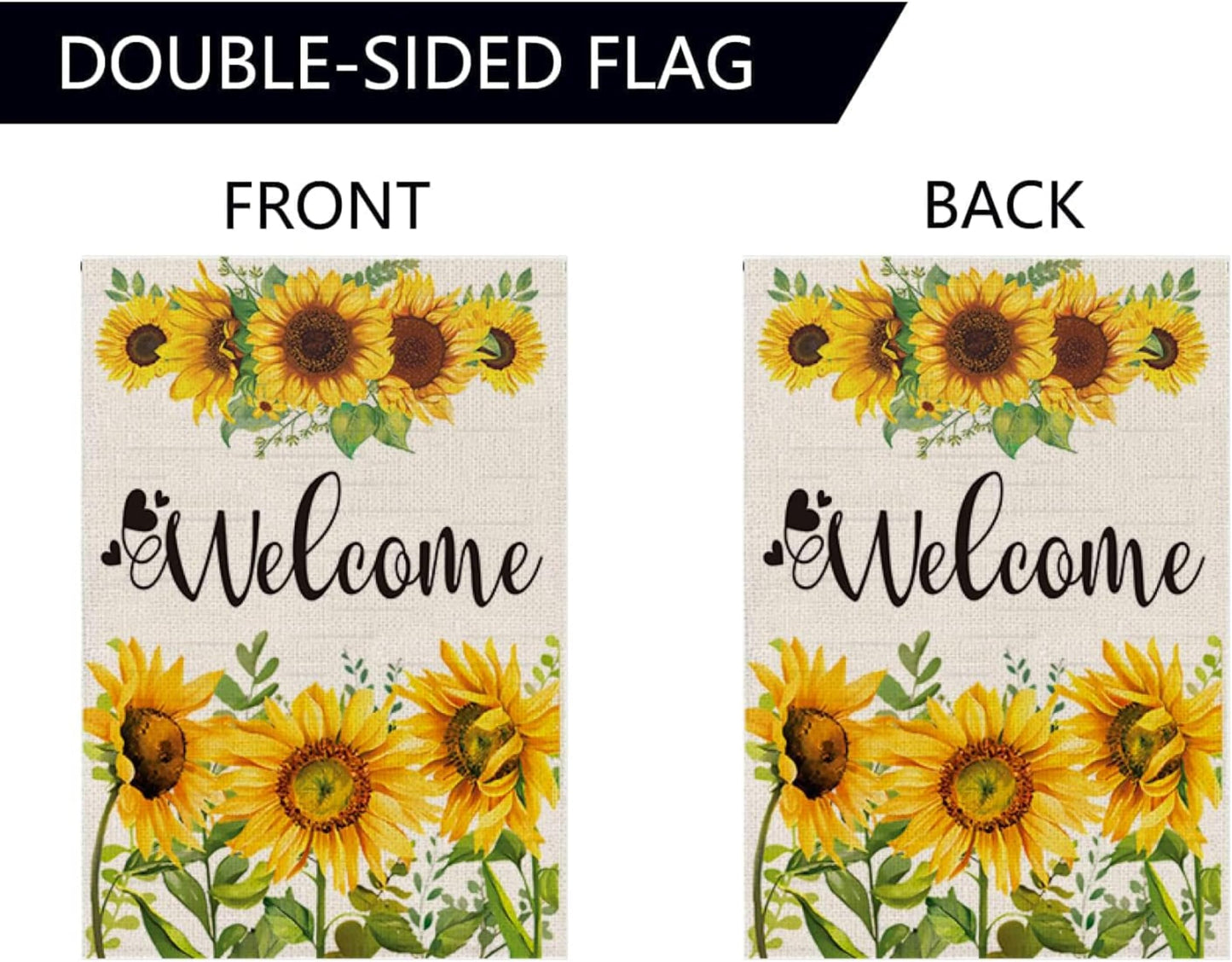 Double Sided Summer Garden Flag - Seasonal Large Outdoor Yard Flags of Burlap - Banner Welcome Summer or Spring - Outside Garden Yard Decorations - Welcome Flower Summer Outdoors Flag
