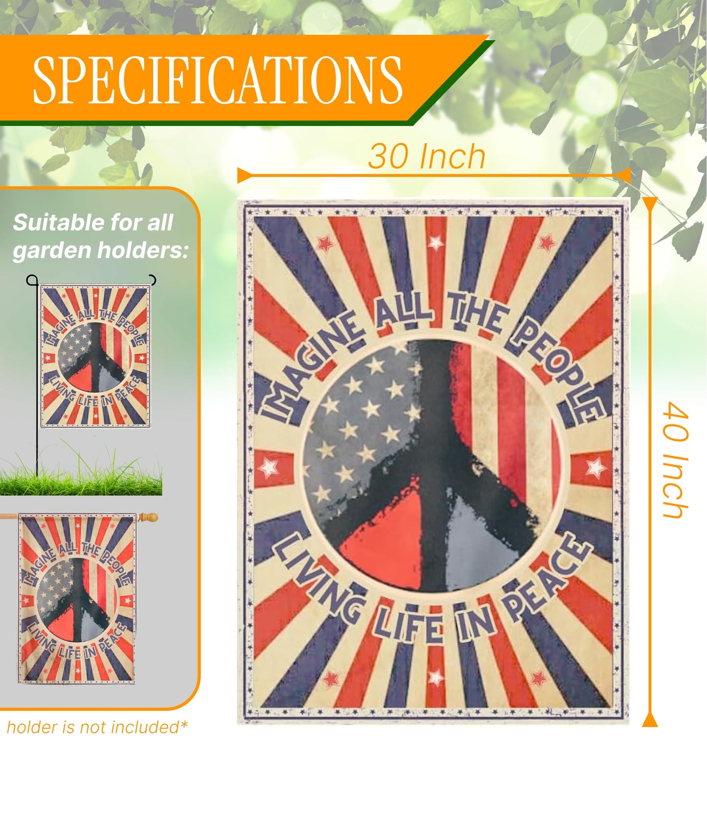 30x40 Inches Hippie Peace Polyester Flags - Imagine All The People Living Life in Peace Single Sided Flag - Decorations USA House or Home Wall Flags -