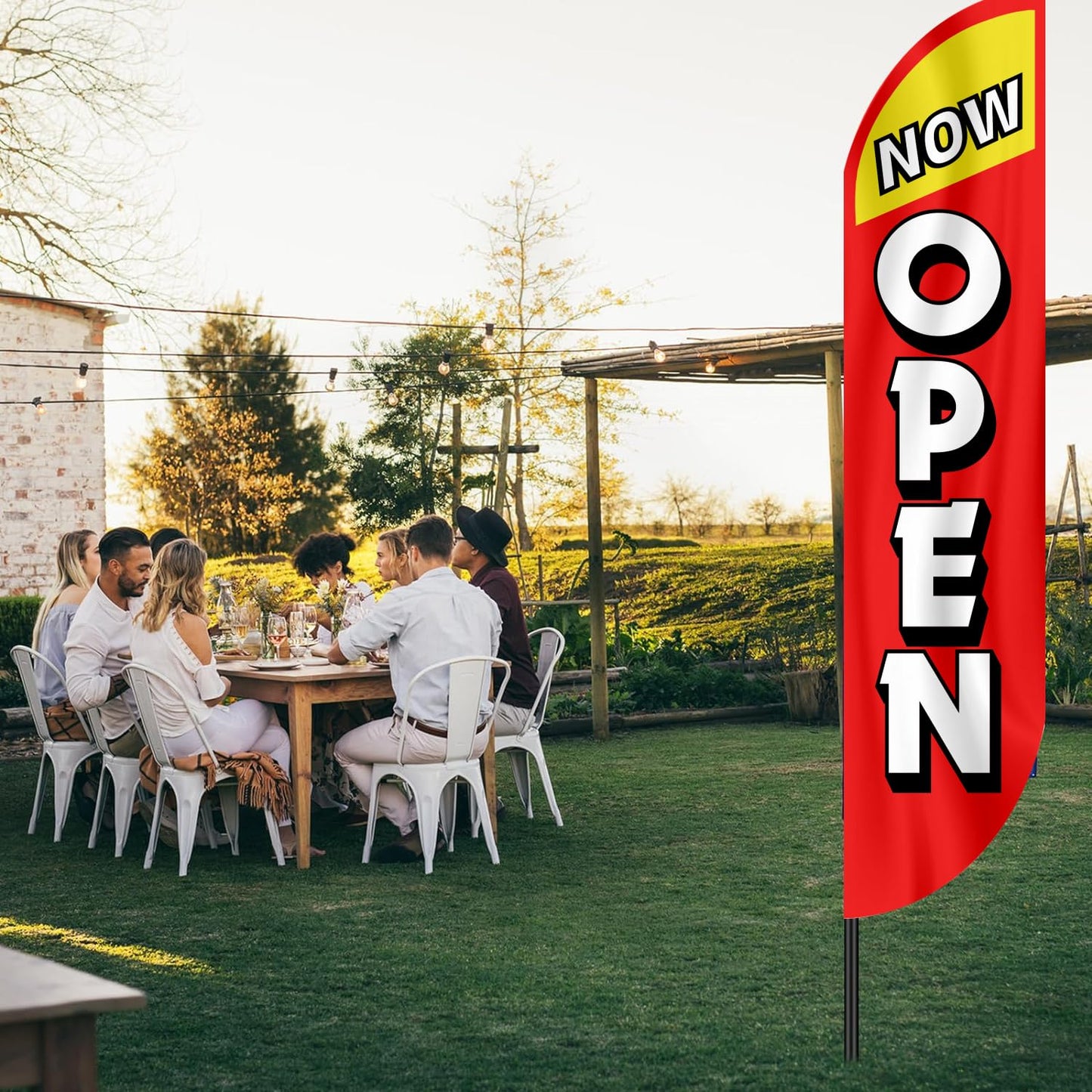 12x2.5 Feet Tall Feather Flags "Now Open" - Single Sided Feathers Banners Open Themed - Advertising Flags with Polyester - Organization Tall Welcome Flag - Flagpole is Not Included