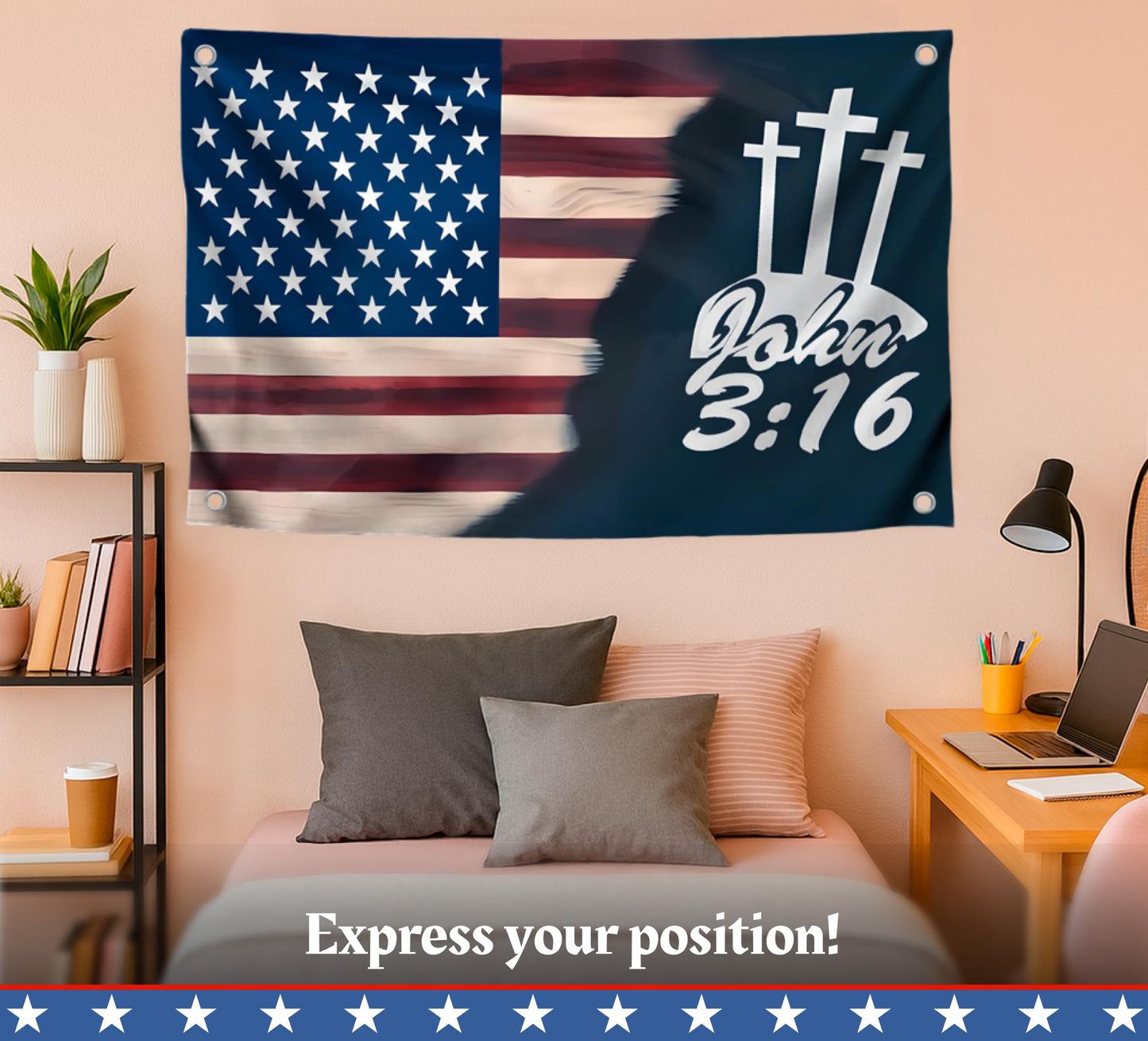 3x5 Ft Jesus American Flags Polyester John 3 16 with Two Brass Grommets - Faith Over Fear House Yard Decor Banner - Christian Jesus Easter Outdoor or Indoor Flag - Jesus Americane Flag for 4th of July