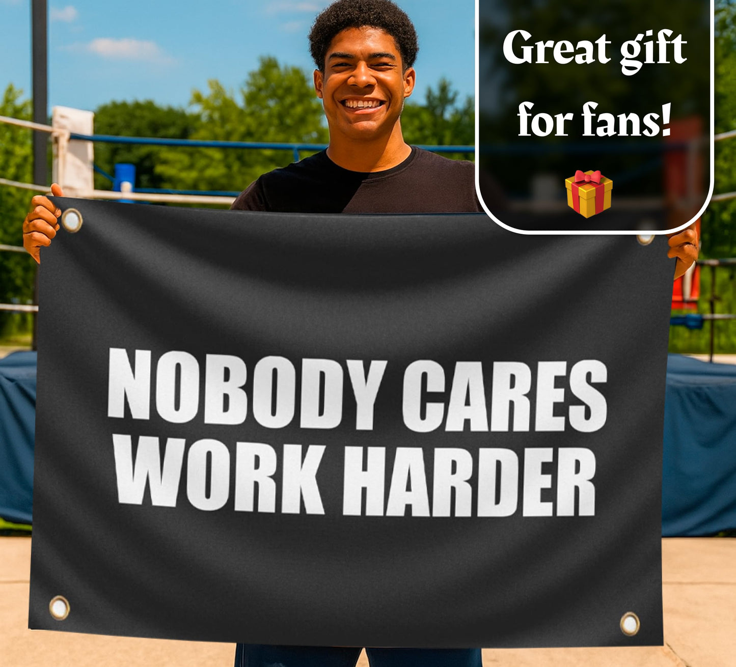 3x5 Feet Nobody Cares Motivational Gym Polyester Banner with 4 Grommets - Inspire Your Workout with this Flag - Fitness Wall Single Sided Decor for Gym Posters And Home - Stay Motivated with Cool Art