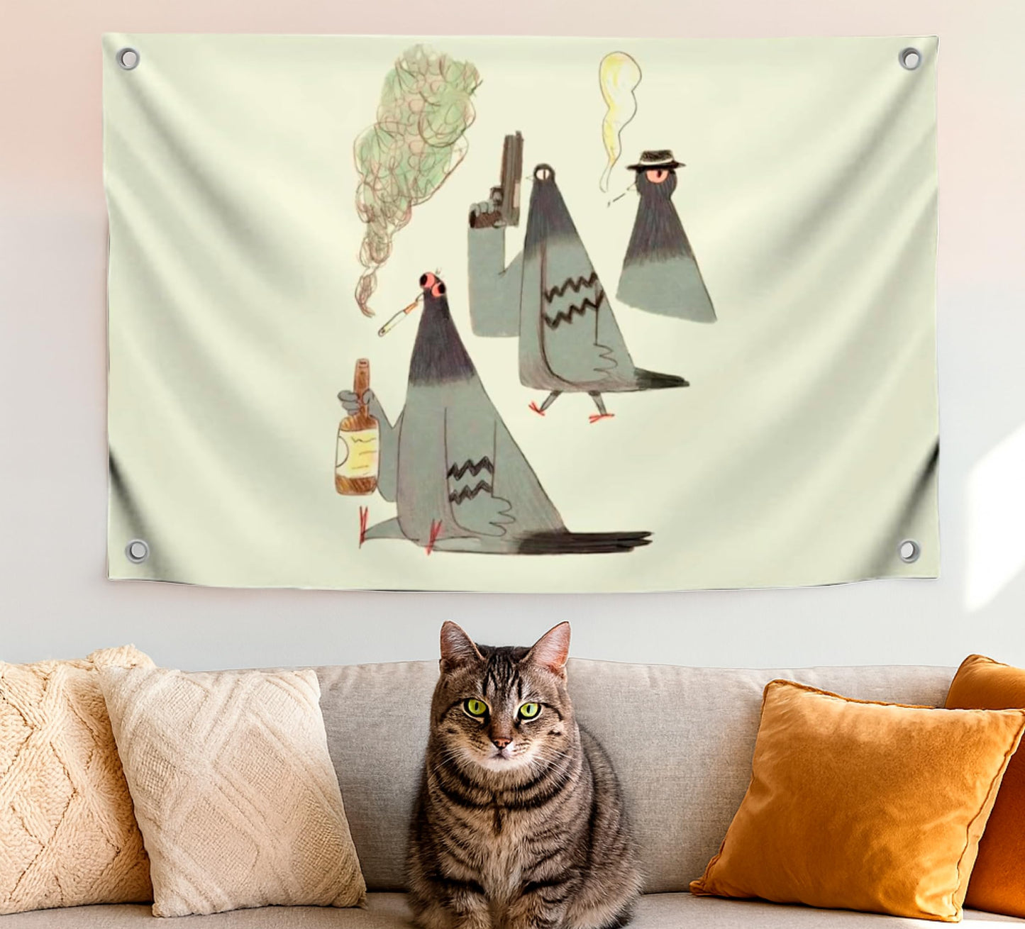 3x5 Feet Flag with The Image of Doves with Guns with Four Brass Grommets - Polyester Funny Birds Outdoor or Indoor Flag - Funny Animals Meme Wall Decorations - Tapestry Party Decor