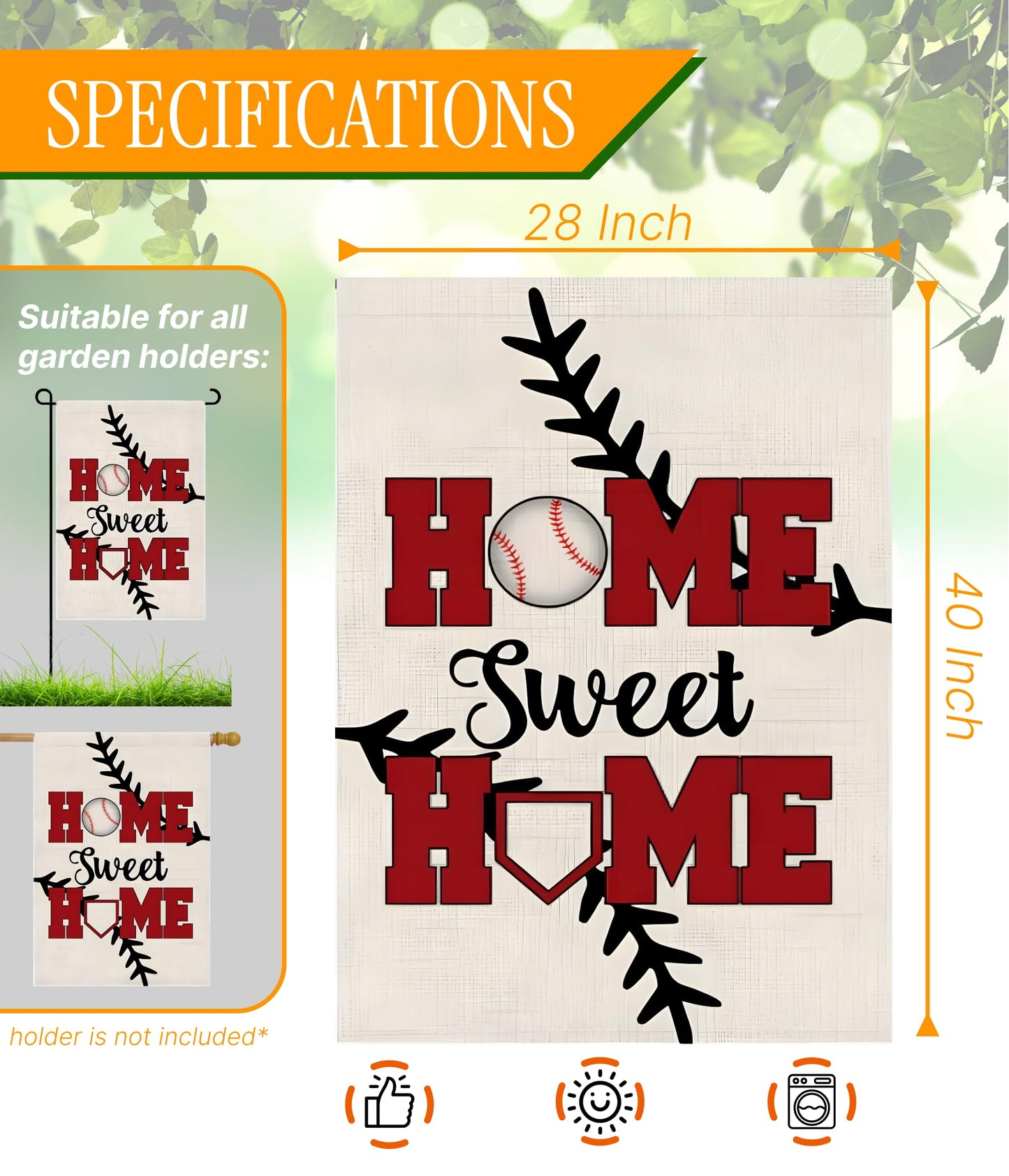 Double Sided Summer and Spring Garden Flag - Baseball Home Sweet Home House Flag - Seasonal Large Outdoor Yard Flags of Burlap - Bat Ball Sport Flag Burlap Yard Outdoor Decorative