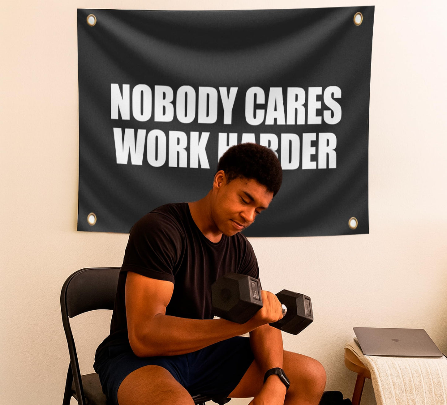 3x5 Feet Nobody Cares Motivational Gym Polyester Banner with 4 Grommets - Inspire Your Workout with this Flag - Fitness Wall Single Sided Decor for Gym Posters And Home - Stay Motivated with Cool Art