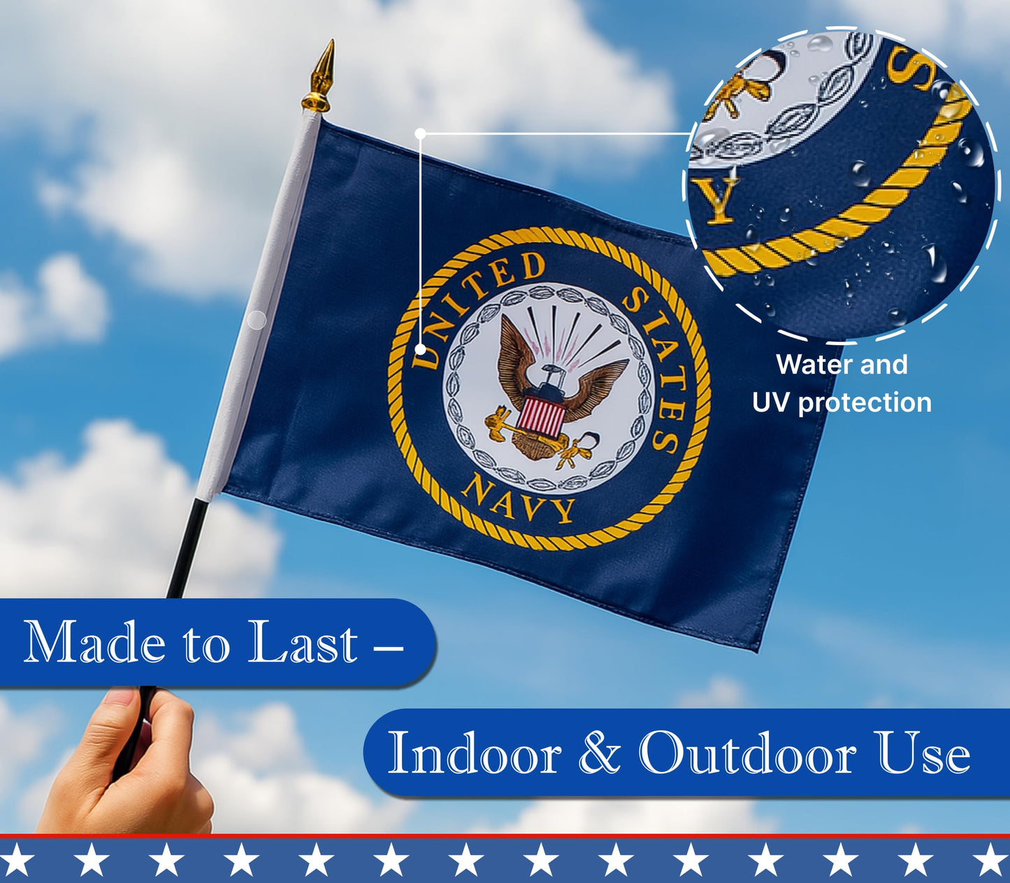 Set of 12 (Dozen) Miniature 4x6 Inch USA Themed Desk and Table Flags – Small USA Stick Flags with Plastic Staff and Gold Spear – Polyester Decorative Flags for Celebrations Events and Home Decor