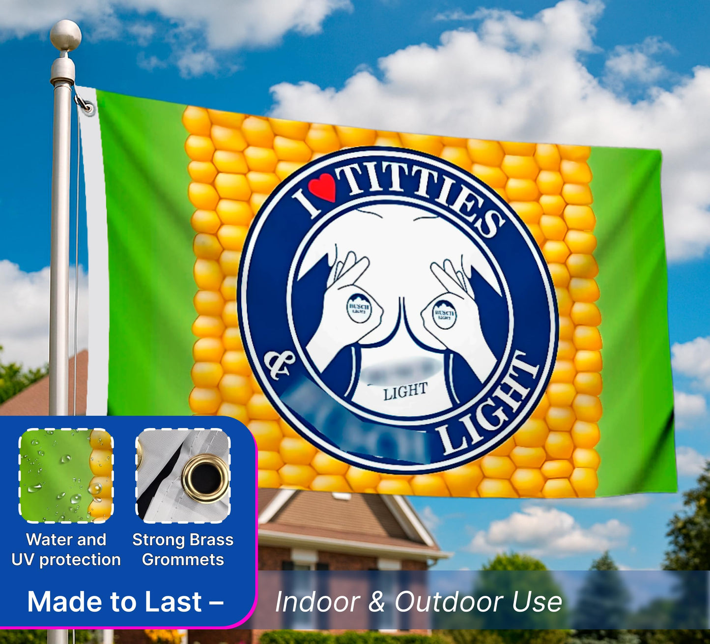 3x5 Ft I Love Titties & Polyester Light Single Sided Flag with 2 Grommets - Man Cave Corn Beer Flags - LGBT Titties Flag - Funny Tapestry Cool Wall Flags for Decor College Dorm Room Guys or Outdoor