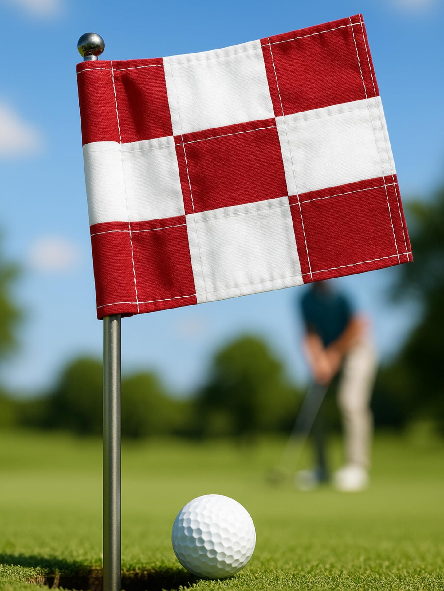 Set of 4 Double Sided 8x6 Inches Checkered Golf Polyester Flag - Mini Practice Putting Green Flags for Yard in 420D Nylon - Small Banner Checkered