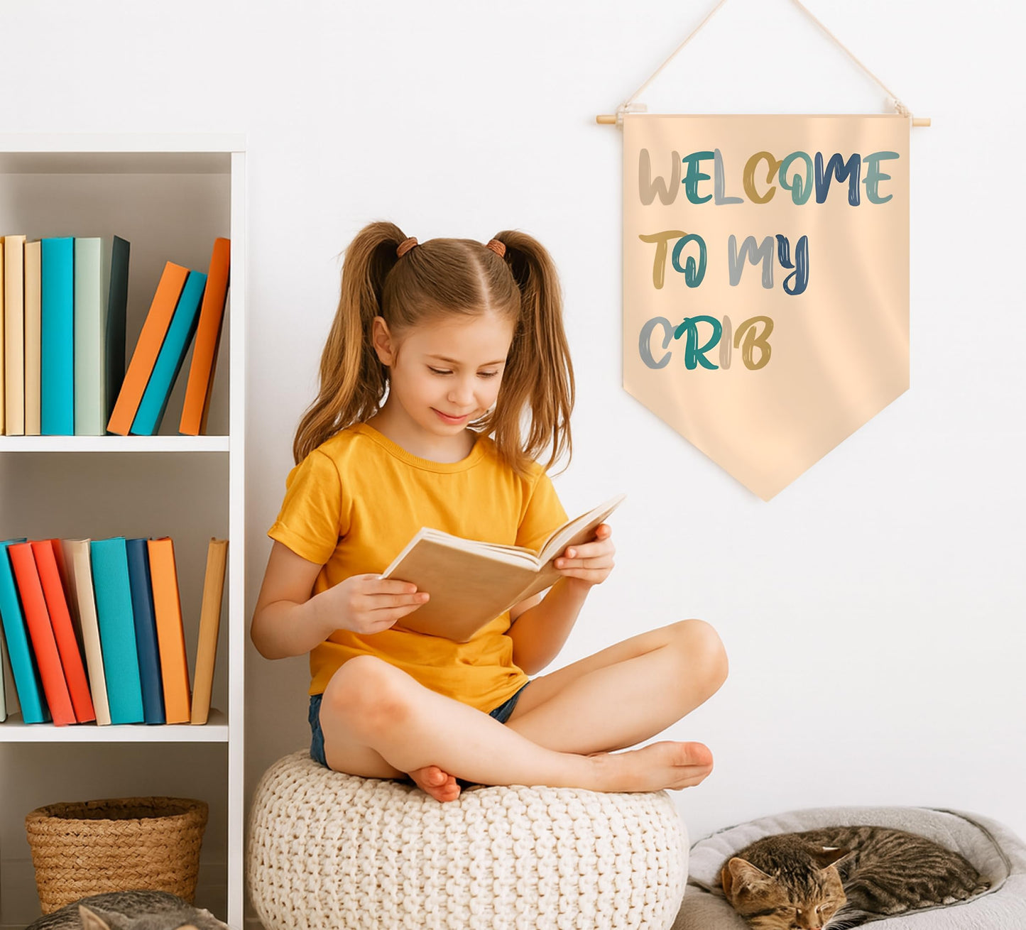 15.4"L x 11.1"W Hanging Pennant with Welcome to My Crib - Hanging Flag Wall Decor or Gift for Nursery Baby Kids Boy - Pennant Flag Wall Art Banner for Indoor - Classroom Bulletin Boare Hanging Flag