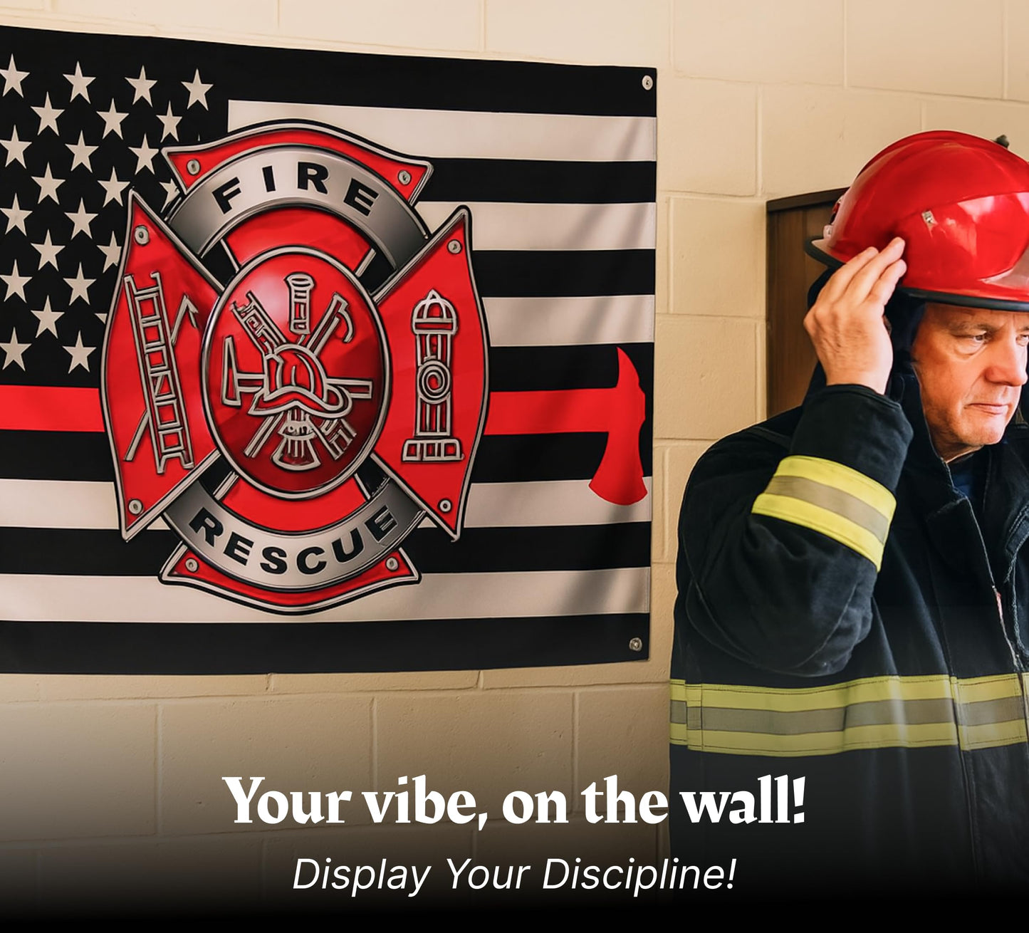 3x5 Feet Firefighter Polyester Flag with 4 Brass Grommets - Fire Department Thin Red Line American Single Sided Flag - Cross Firefighters Flags - Fire Rescue Banners for Outdoor or Indoor