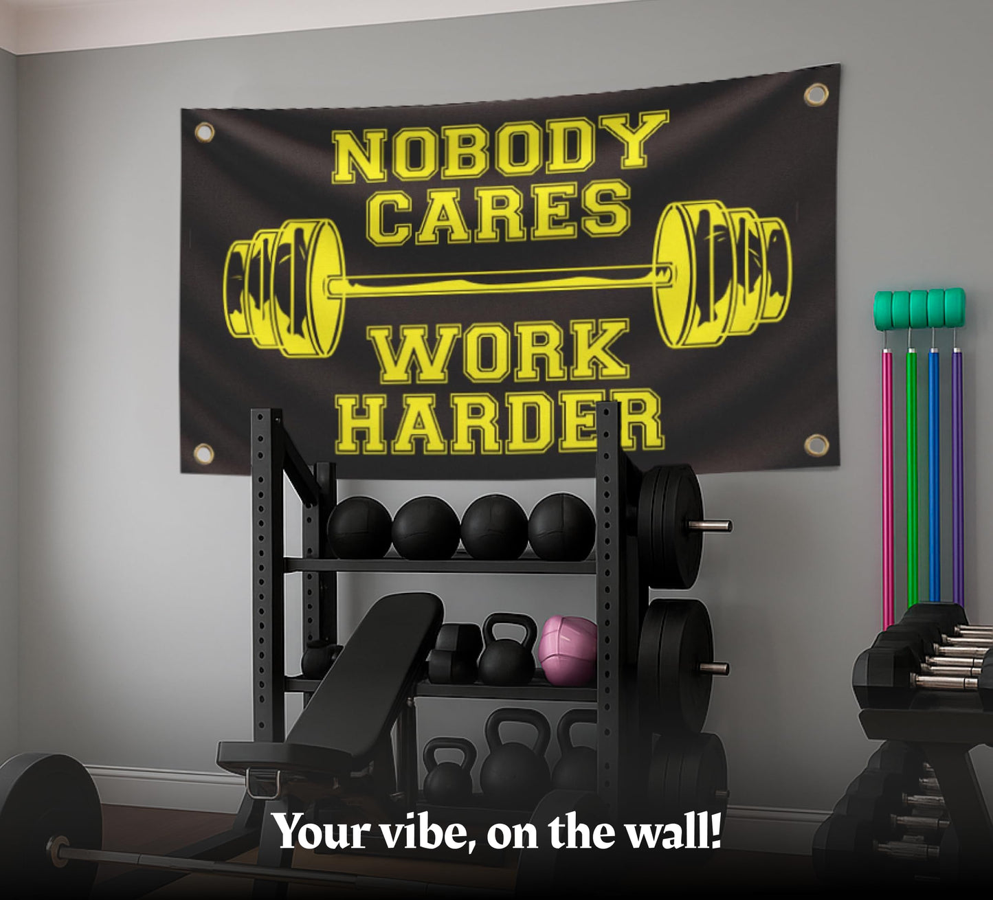3x5 Feet Nobody Cares Work Harder Polyester Flag with 4 Grommets - Fade Resistant Single Sided Flag for Yard - Stay Motivated with Cool Art - Inspire Your Workout Banner - Fitnes Wall Decor for Gym