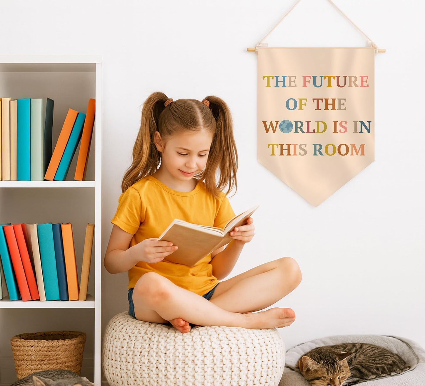 15.4"L x 11.1"W Hanging Pennants with The Future Of The World Is In This Room - Inclusive Classroom Welcome Teacher Decor - Pennant Flag Wall Art Banner for Indoor or Outdoor - Pennant Wall Art Banner