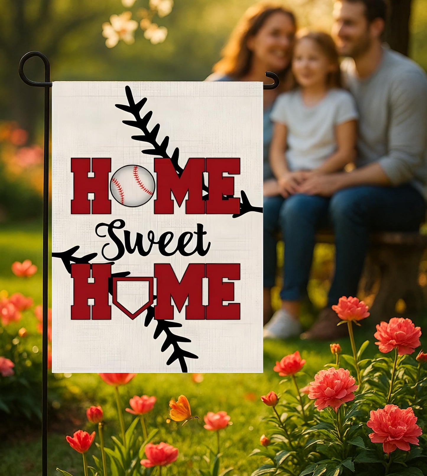 Double Sided Summer and Spring Garden Flag - Baseball Home Sweet Home House Flag - Seasonal Large Outdoor Yard Flags of Burlap - Bat Ball Sport Flag Burlap Yard Outdoor Decorative
