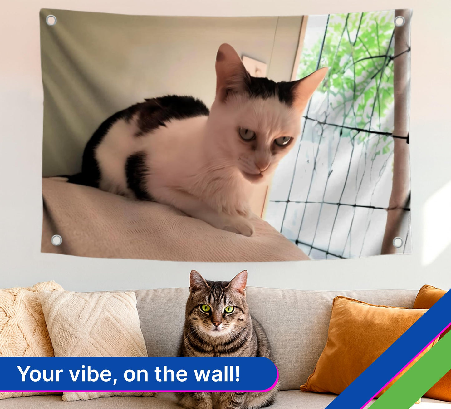 3x5 Feet Cat with a Human Face Tapestry Single Sided Flag with 4 Grommets - Polyester Funny Cats Outdoor or Indoor Flag - Tapestry Cats with Sad Face Meme Wall Decor - Animals Tapestry For Classroom