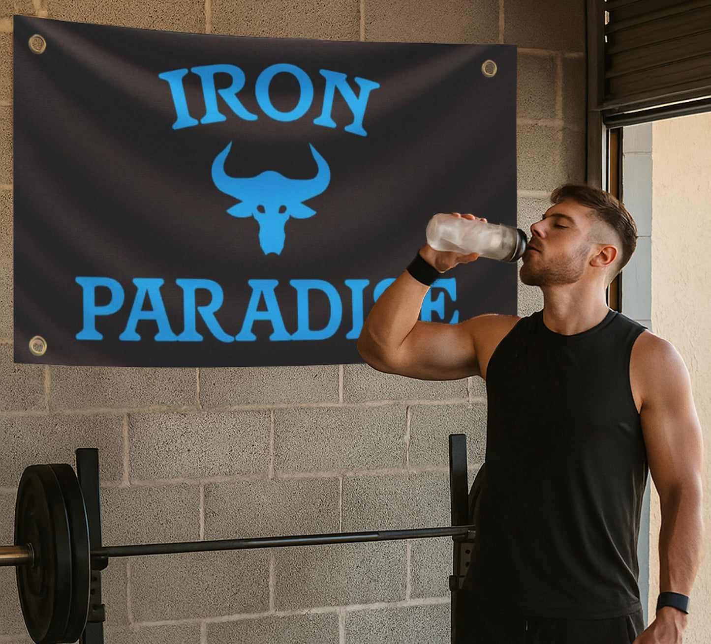 3x5 Ft Iron Paradise Polyester Flag with 4 Grommets - Banner Home Garden Decoration Wall Gym Single Sided Flag - Holiday Party Indoor Outdoor Decor - Motivational Flags Fitness - Banners for Room Guys
