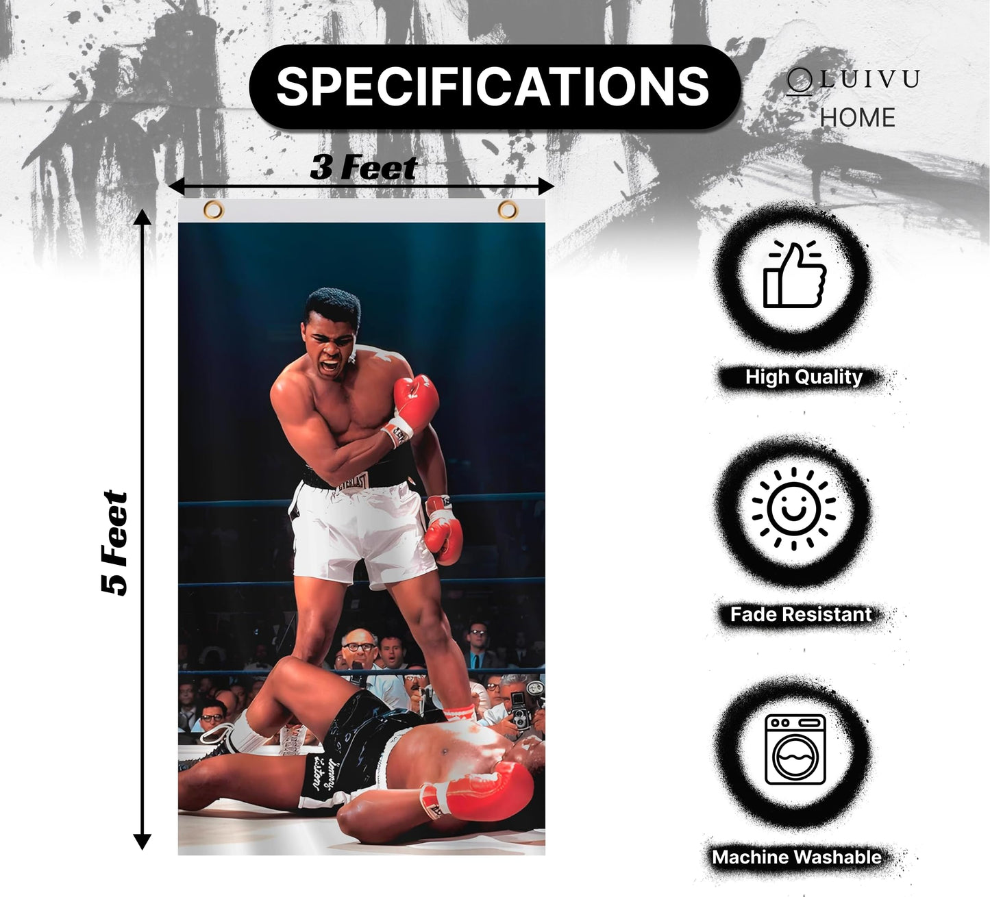 3x5 Feet Muhammad Motivational Workout Polyester Banner with 2 Grommets - Boxing Home Gym Single Sided Flag - Wall Hanging Tapestry Bodybuilding - Ali Home Décor Wallpaper - Funny College Dorm Flag