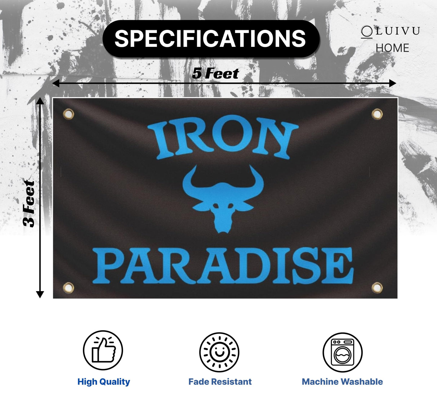 3x5 Ft Iron Paradise Polyester Flag with 4 Grommets - Banner Home Garden Decoration Wall Gym Single Sided Flag - Holiday Party Indoor Outdoor Decor - Motivational Flags Fitness - Banners for Room Guys