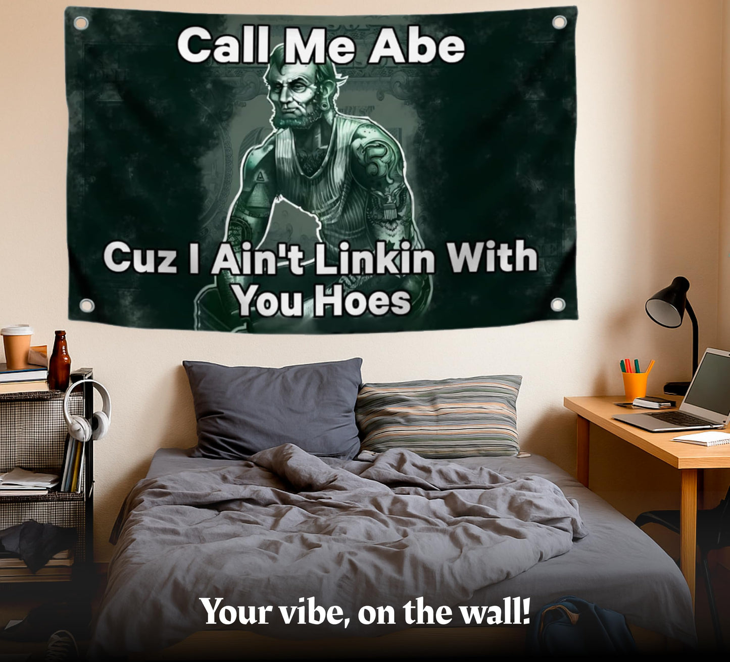 3x5 Feet Meme Linkoln Polyester Flag Quoted Call Me Abe Cuz I Ain't Linkin with You with Four Brass Grommets - Tapestry Funny President Flag for College - Funny Quote Flags for Wall Decoration