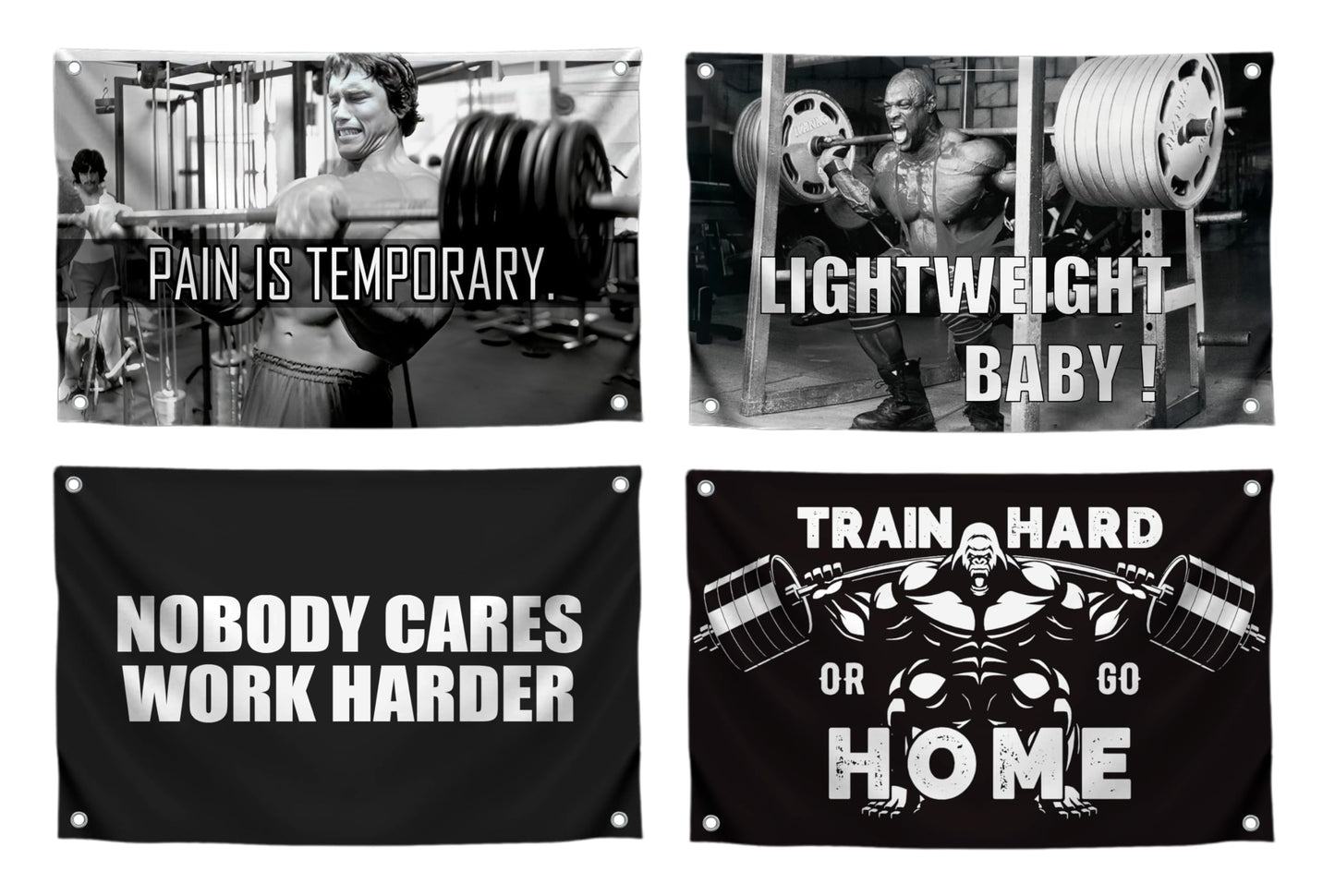Set of 4 Motivation Gym 3x5 Polyester Flags with Four Brass Grommets - Inspire Your Workout with Single Sided Banner - Home Gym Decor for Room Guys and Man - Stay Motivated with Cool Motivation Art