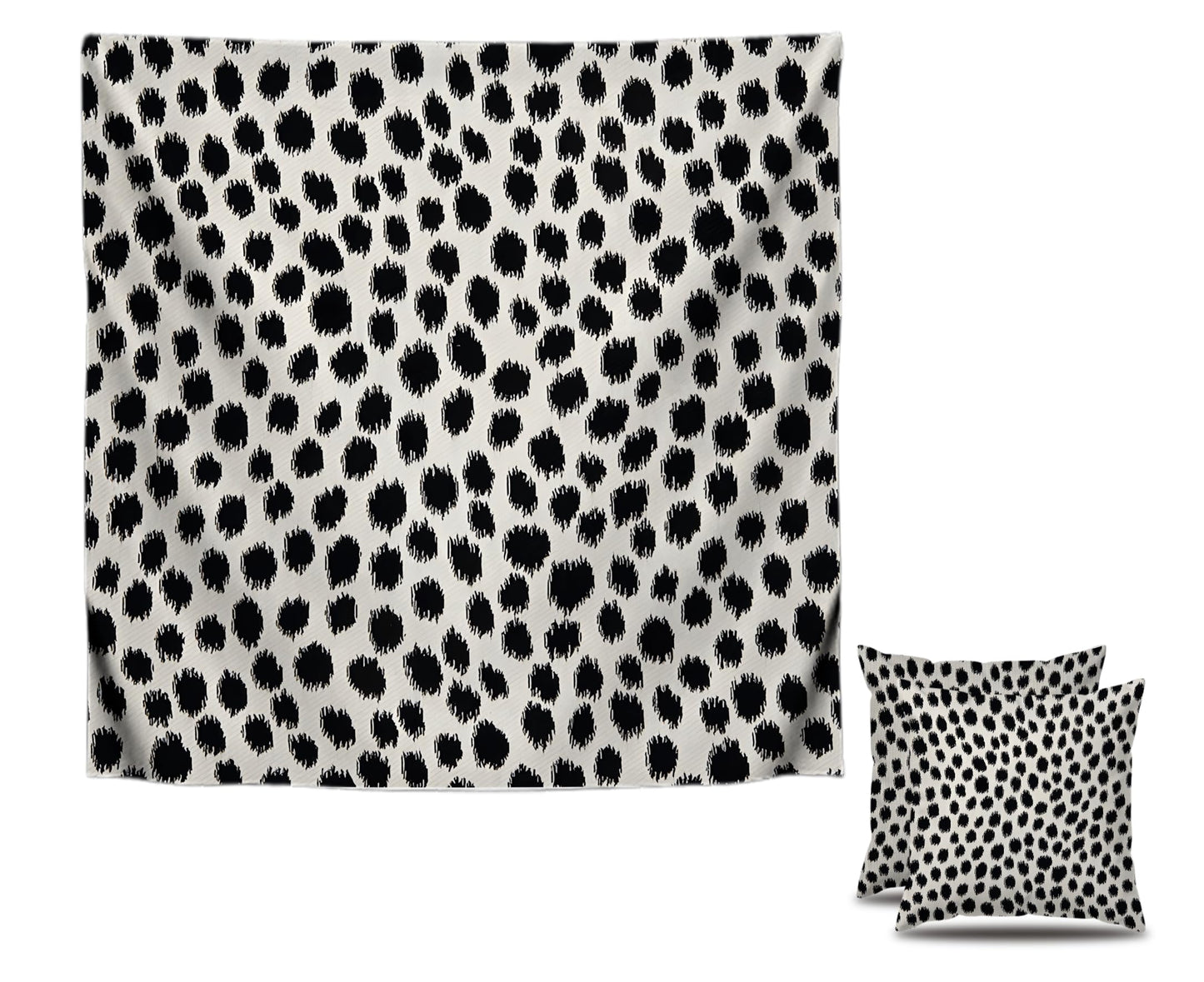Set of 2 Decorative Throw Pillow Covers 18x18 Inches - Black and Cream Polka Dot Pillow Covers - Throw Pillows Boho Design Brush Strokes Decorative - Pillowcase Square Cushion Cover in Linen