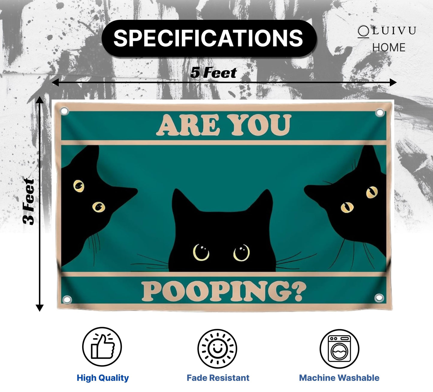 3x5 Feet Black Cats Funny Single Sided Flag "Are You Pooping" with Four Brass Grommets - Funny Black Cat Meme Wall Decorations for Badroom - Polyester Cool Ridiculous Cats Outdoor or Indoor Flag