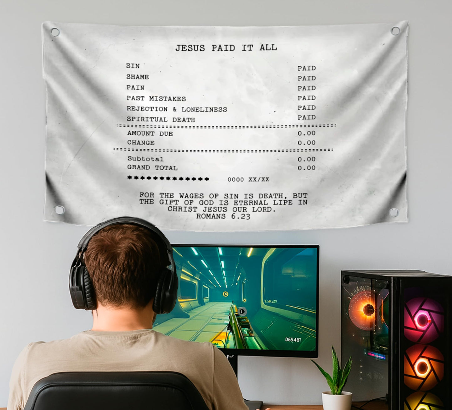 3x5 Ft Polyester Flag Jesus Paid IT All with 4 Grommets - Inspirational Wall Decoration - Motivational Christian Art Print - Christian Jesus Outdoor Single Sided Flag - Cool Flags for Decor Boys Room
