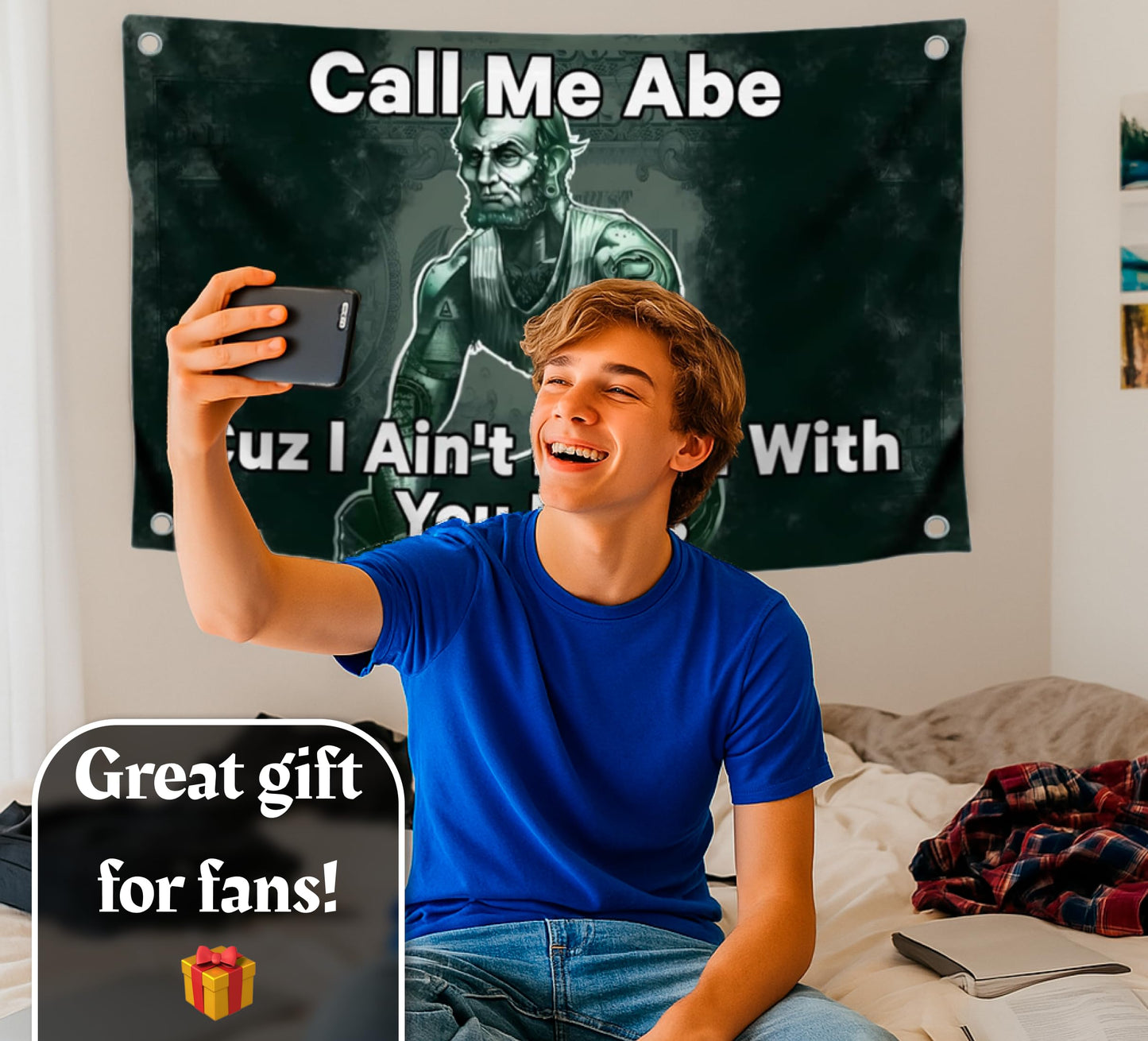 3x5 Feet Meme Linkoln Polyester Flag Quoted Call Me Abe Cuz I Ain't Linkin with You with Four Brass Grommets - Tapestry Funny President Flag for College - Funny Quote Flags for Wall Decoration