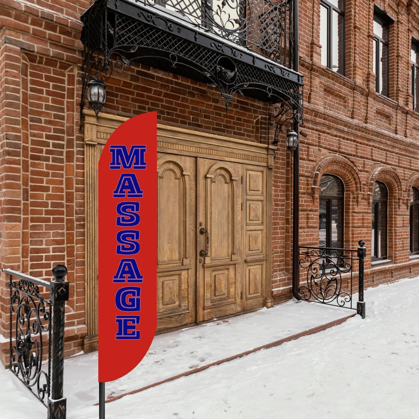 12x2.5 Feet Red Tall Feather Polyester Flags "Massage" - Tall Advertising Flags for Outdoor Business and Events Promotion - Single Sided Feathers Banners Massage Themed - Flagpole is Not Included