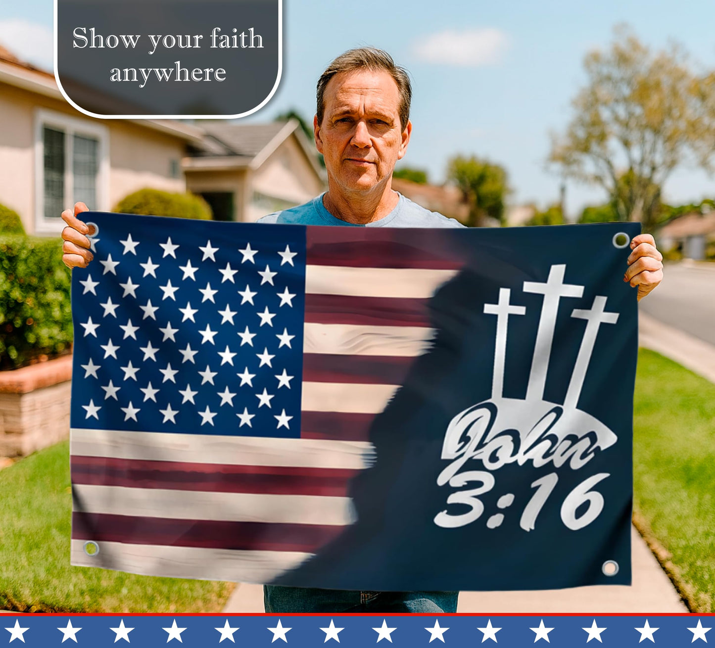 3x5 Ft Jesus American Flags Polyester John 3 16 with Two Brass Grommets - Faith Over Fear House Yard Decor Banner - Christian Jesus Easter Outdoor or Indoor Flag - Jesus Americane Flag for 4th of July