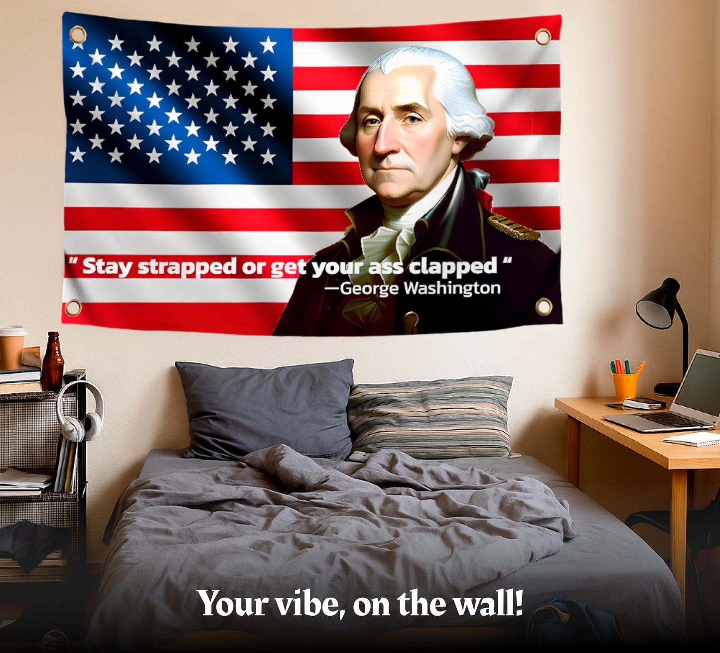 3x5 Feet Washington Stay Strapped or Get Clapped Polyester Flag with 4 Brass Grommets - Cool Funny Single Sided Flags For Room Guys Quote Meme Flags Banner - Wall Flag Pop Art Home Decoration