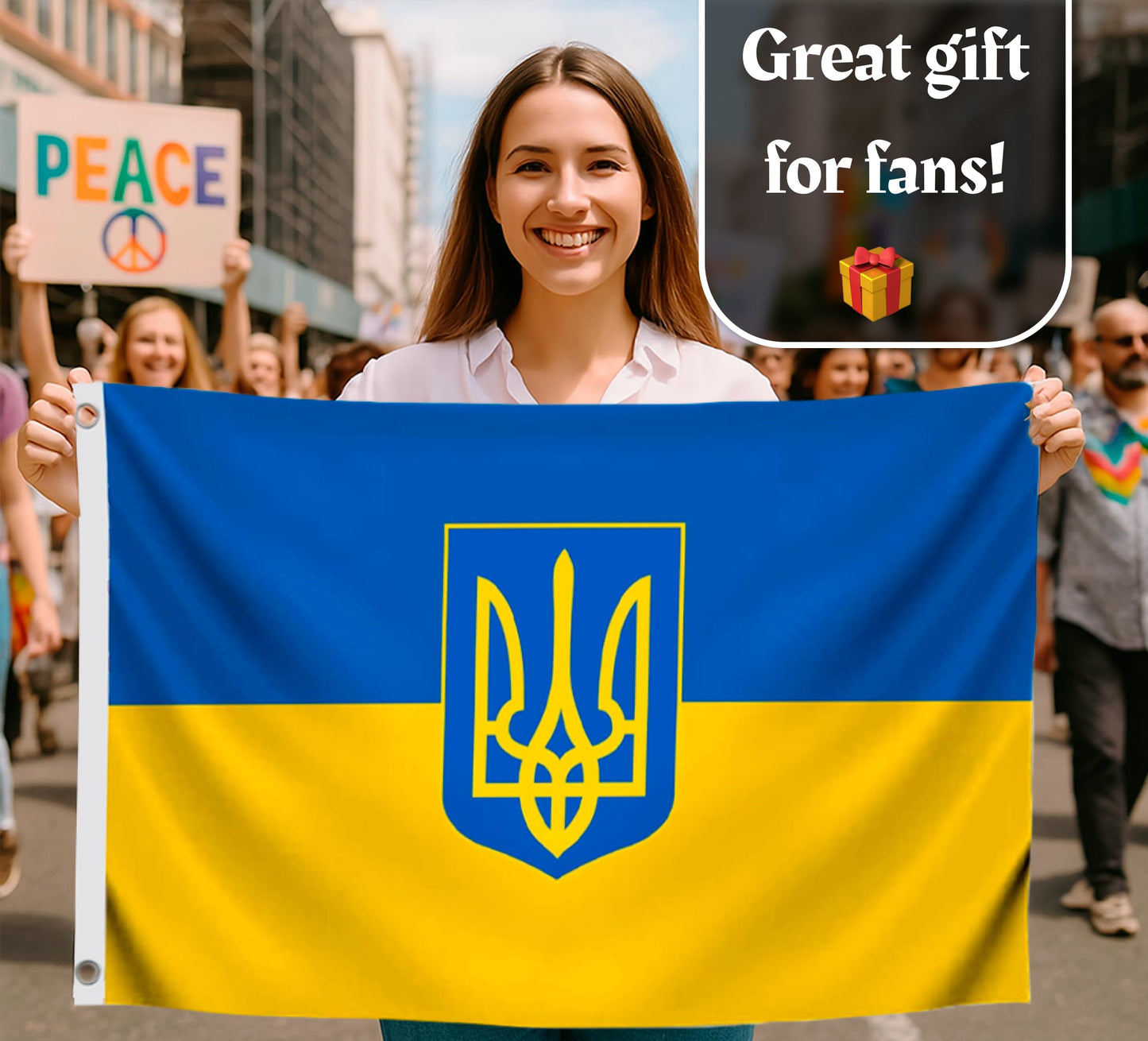 3x5 Feet Ukrainian Coat of Arms Single Sided Flag with Two Brass Grommets - Polyester Country Flag for Indoor or Outdoor - Ukraine Flags for House Yard Garden - Banners Man Cave Wall Decoration