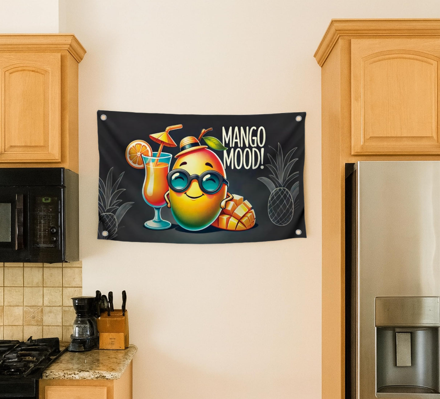 3x5 Feet Single Sided Flag with 4 Brass Grommets - Tropical Mango Mood PolyesterFlags with Cocktail - Cool Bannner for Summer Party - Funny Fruit Cocktails Design - Fun Flag for Summer Celebrations